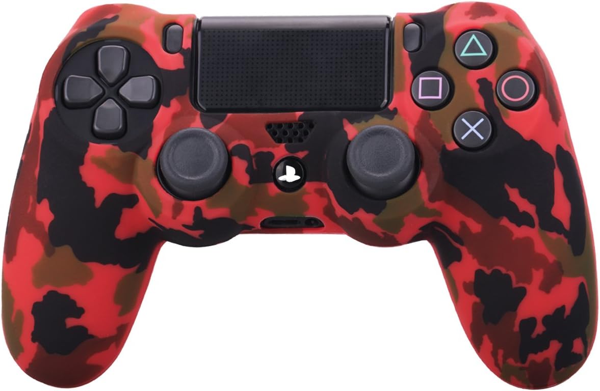 Dualshock 4 Camouflage Silicone Controller Skin Set for PS4/slim/Pro Red Blue with 8 Pro Thumb Grips - Image 3