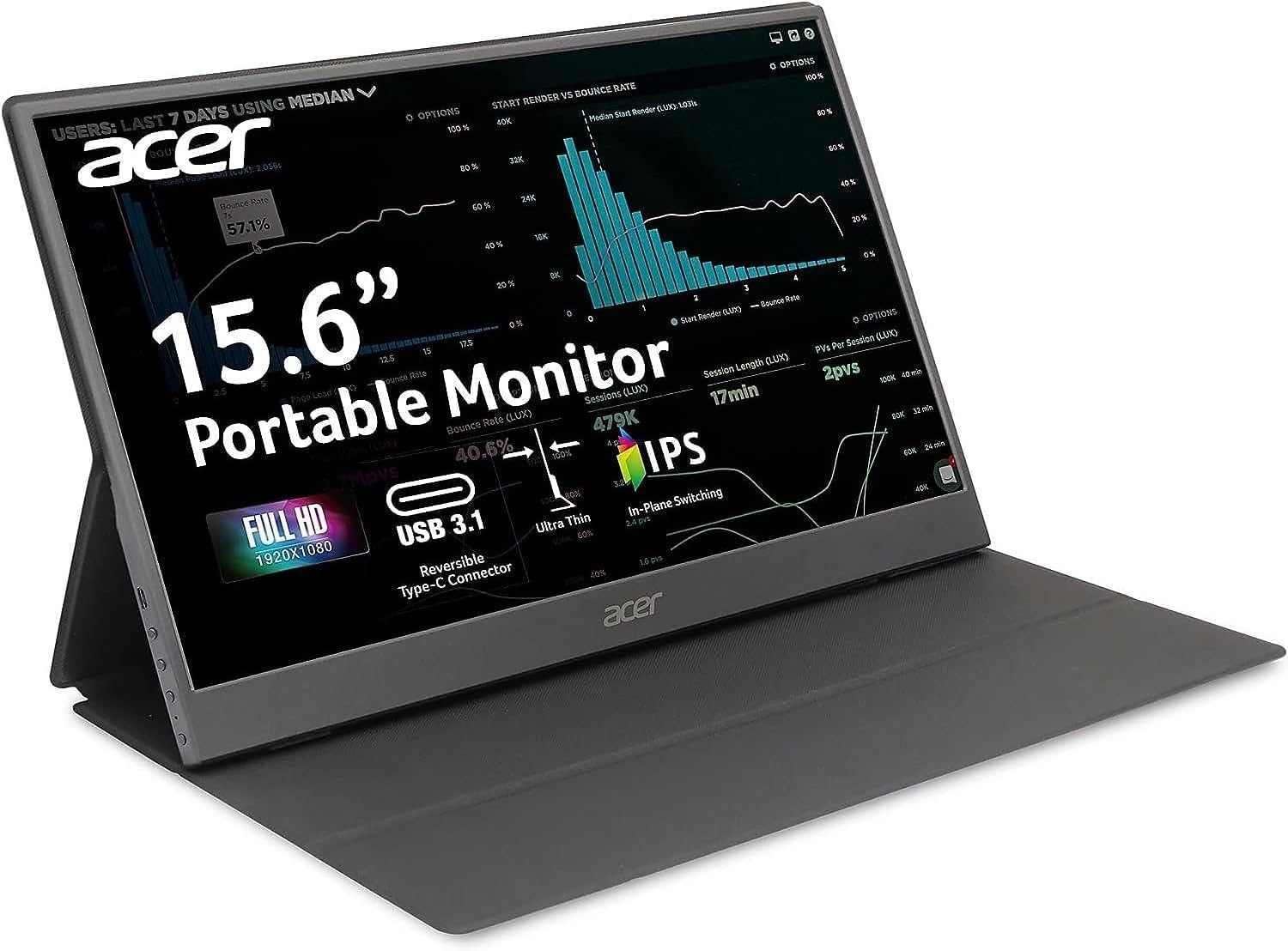Acer 15.6" Full HD IPS Portable Monitor 1920x1080 AMD FreeSync 2x USB-C 1x Mini HDMI - Image 3