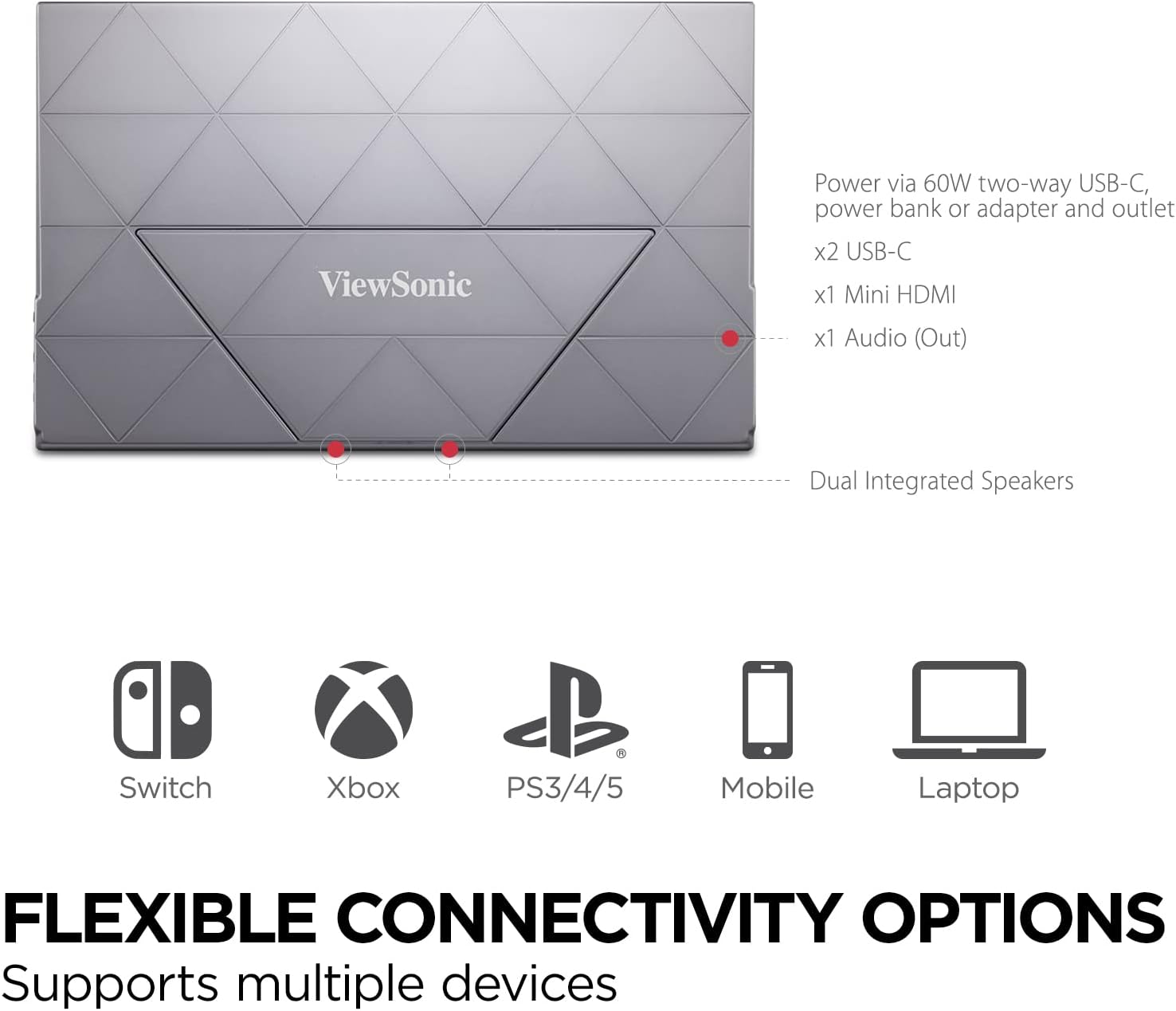 ViewSonic VX1755 17 Inch 1080p Portable IPS Gaming Monitor 144Hz AMD FreeSync Premium 60W USB C - Image 5