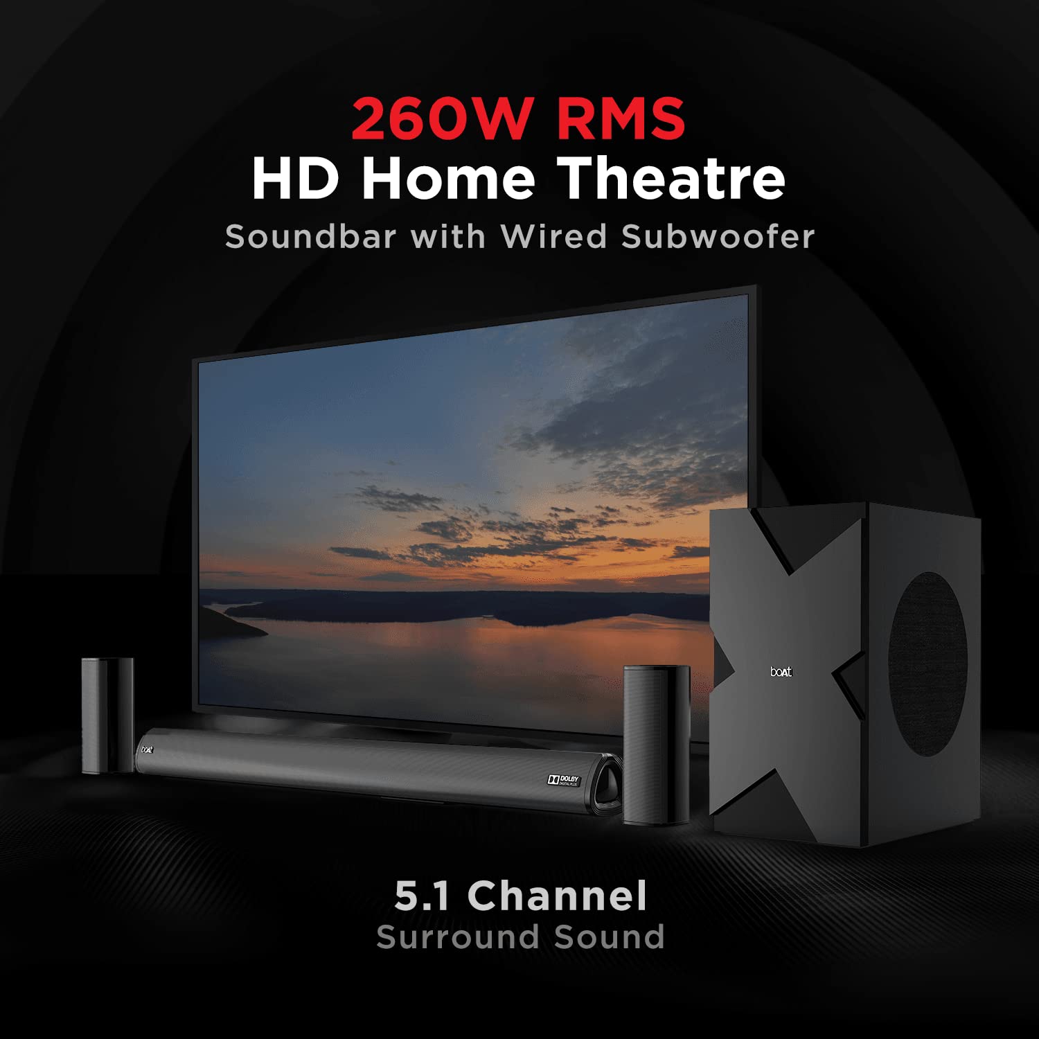 boAt AAVANTE Bar 3150D 260W 5.1 Channel Bluetooth Soundbar with Dolby Audio, Wired Subwoofer, Premium Black - Image 2