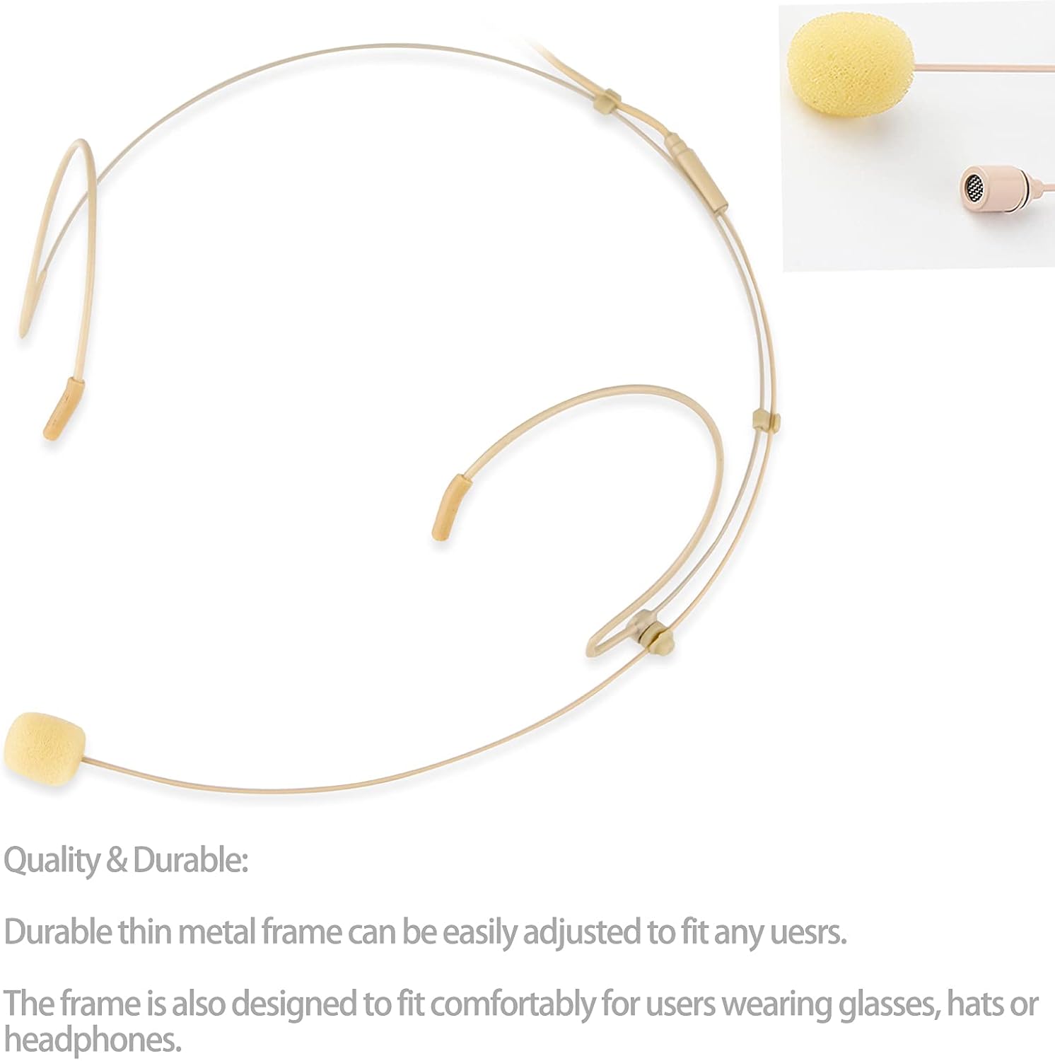 Beige Discreet Over Ear Hanging Microphone Headset with Earphone for Shure Wireless Systems - Image 4