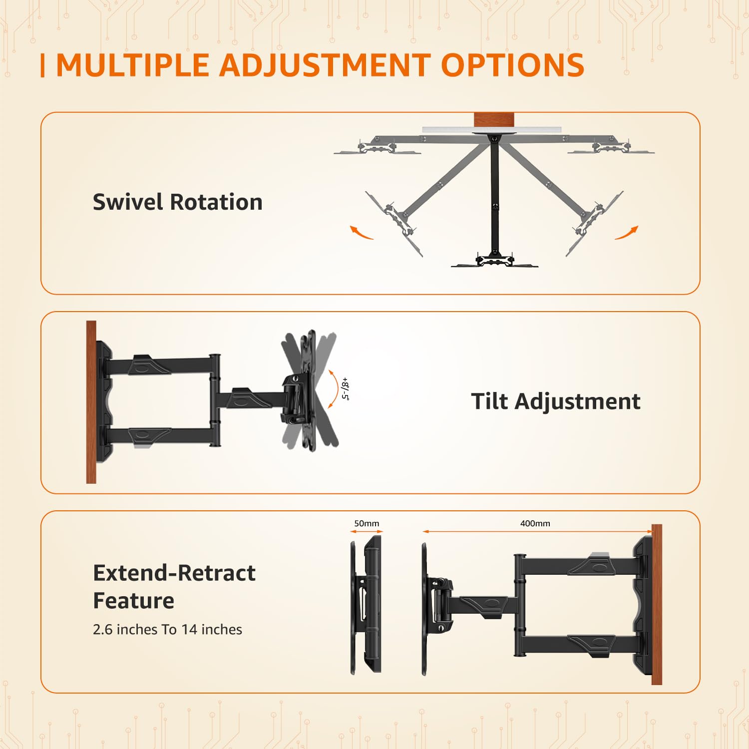 Amazon Basics Black 32-55 Inch Full Motion Swivel Tilt TV Wall Mount - Image 4