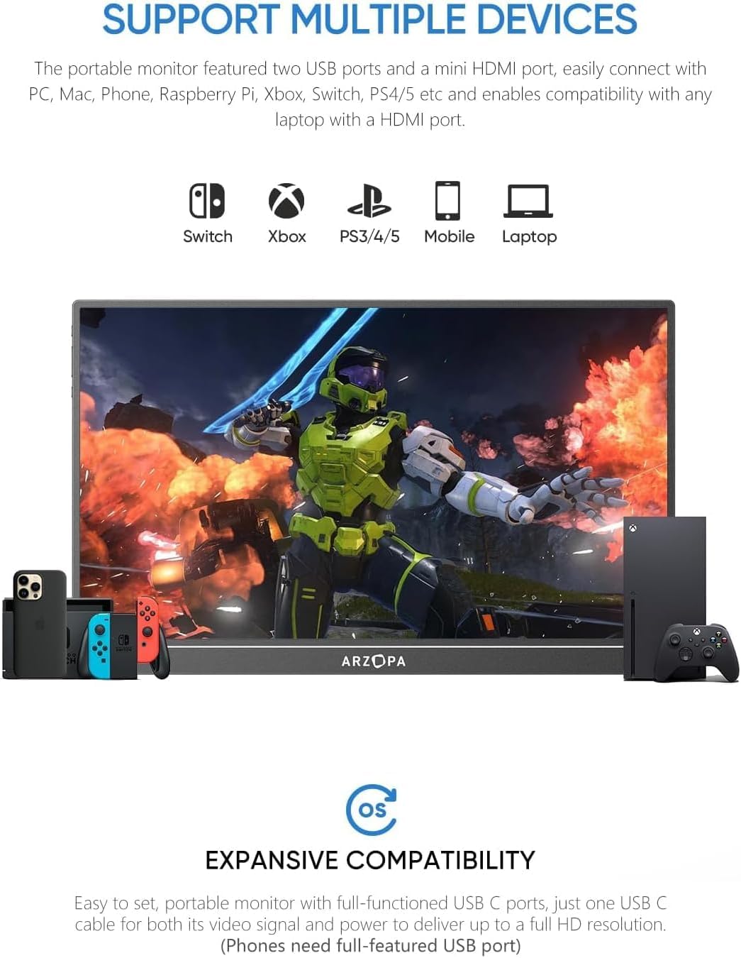 ARZOPA 15.6 Inch FHD 1080P Portable Monitor Ultra-Slim with Kickstand for PC Mac Phone Xbox PS5 - Image 5