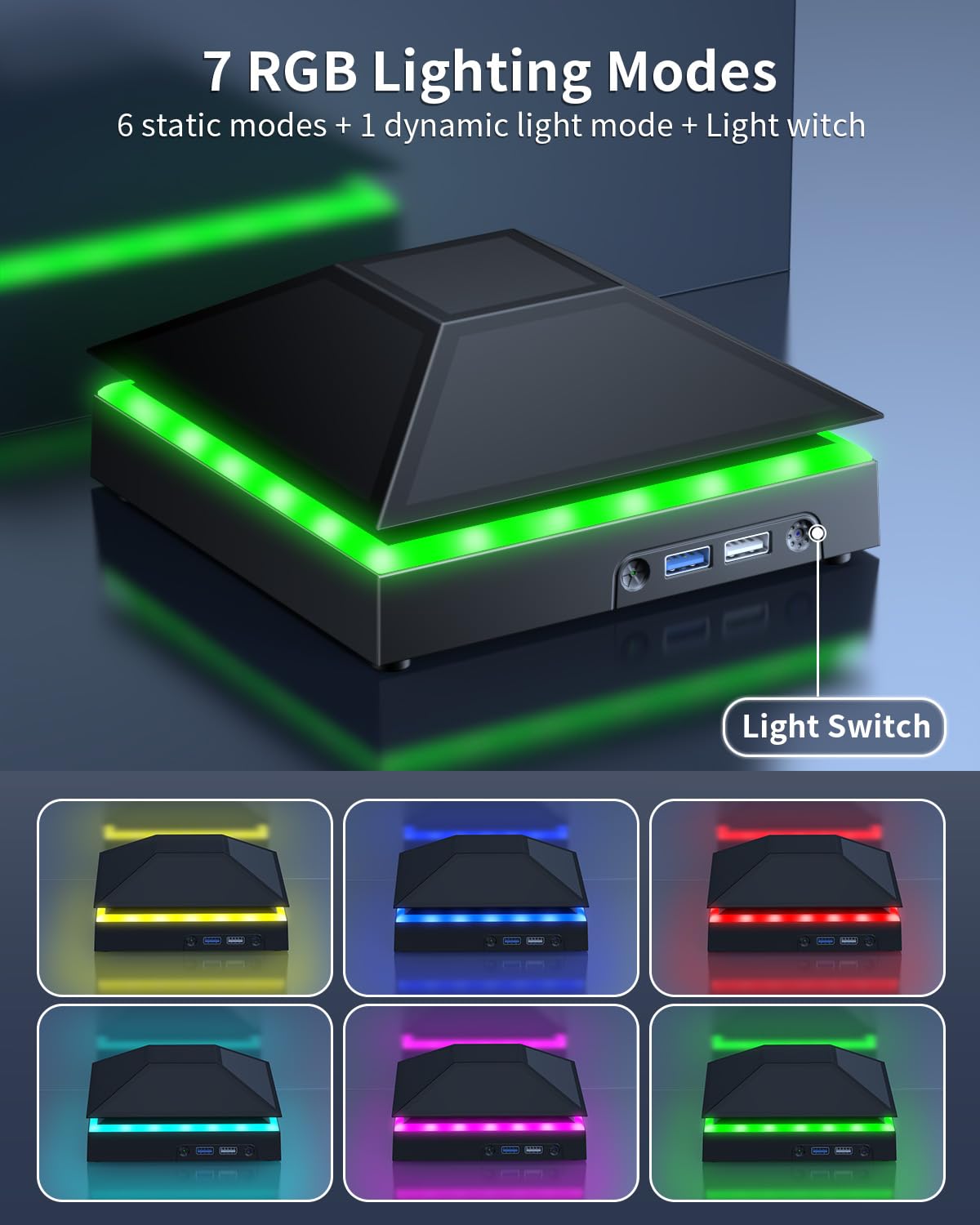 MENEEA Cooling Fan for Xbox Series X Console Low Noise 3 Gears Touch Switch with Colorful Light Strip 2 USB Ports - Image 4