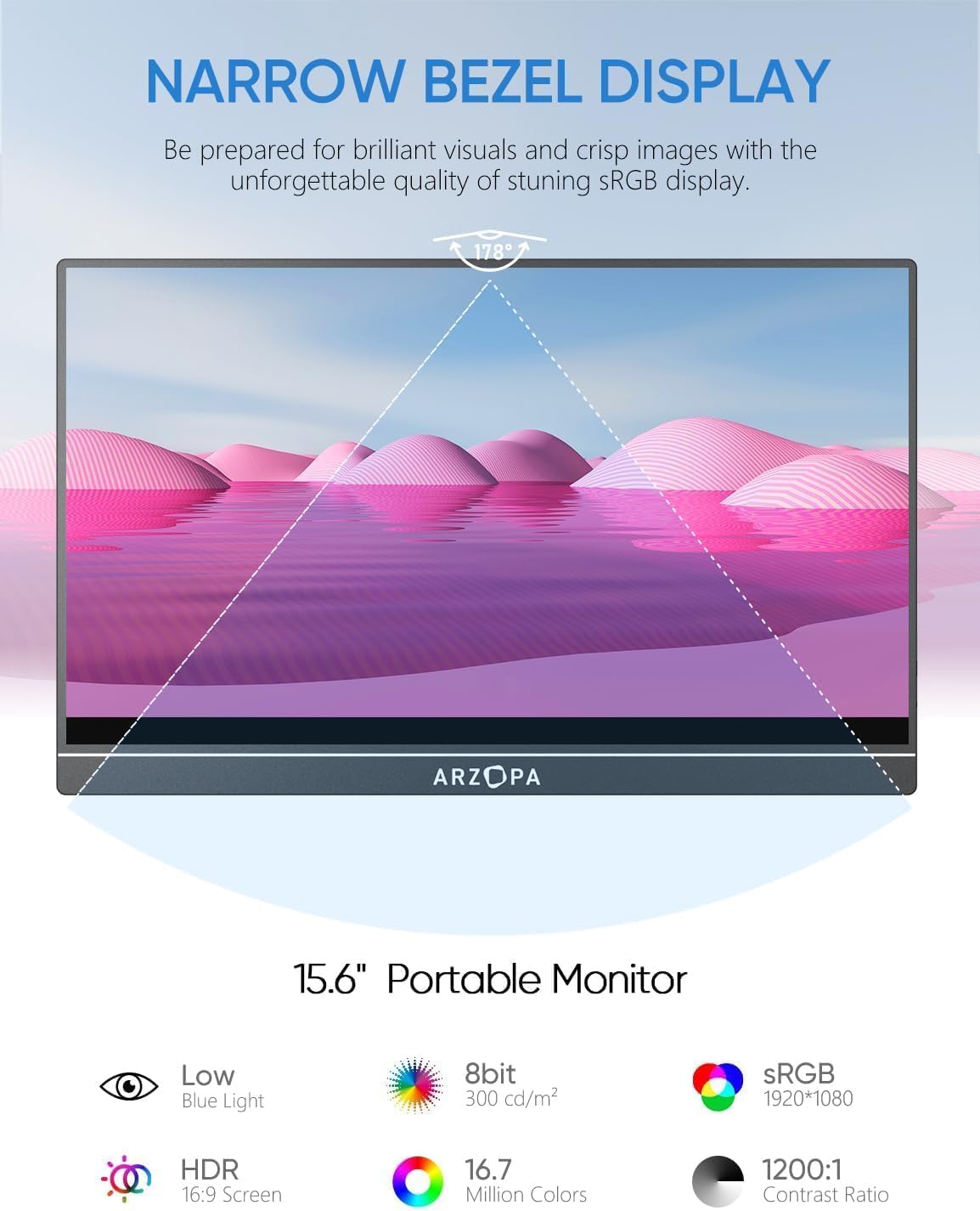 ARZOPA 15.6 Inch FHD 1080P Portable Monitor Ultra-Slim with Kickstand for PC Mac Phone Xbox PS5 - Image 3