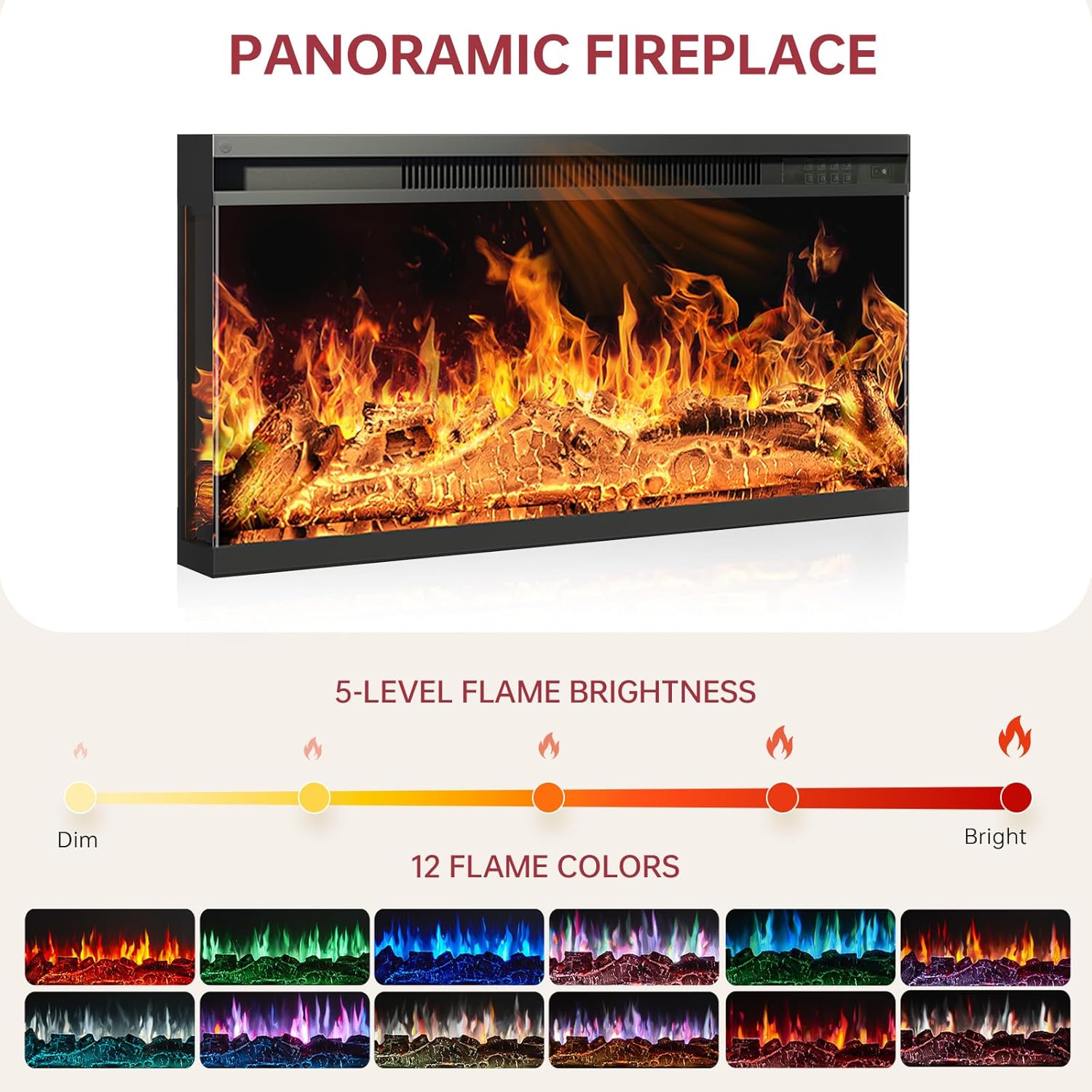 oneinmil 70 Inch Farmhouse White Fireplace TV Stand with 36 Inch Electric Fireplace and LED Lights - Image 5