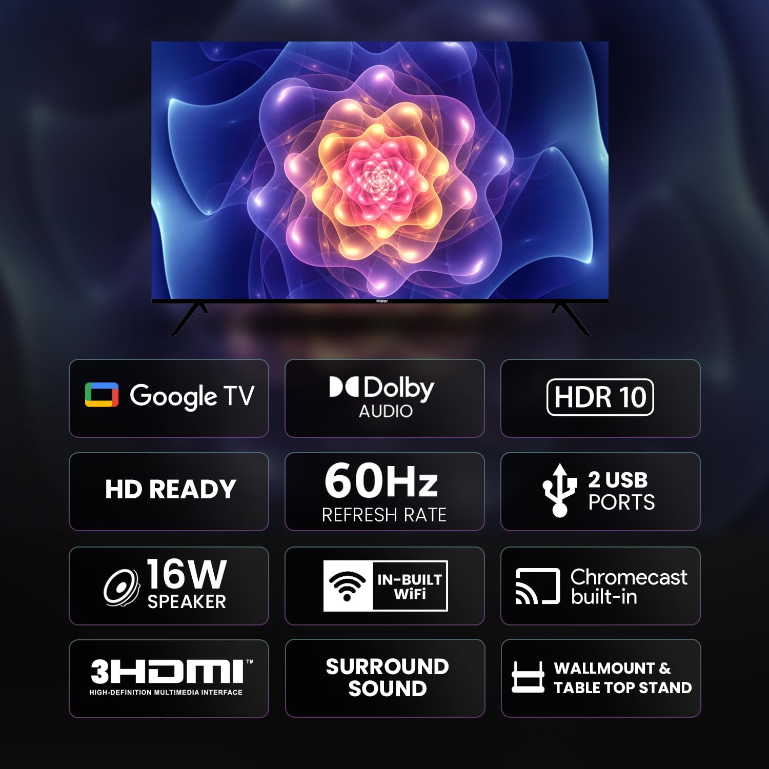 Haier 32 Inch HD Ready Smart Google TV LE32W400G Black - Image 2