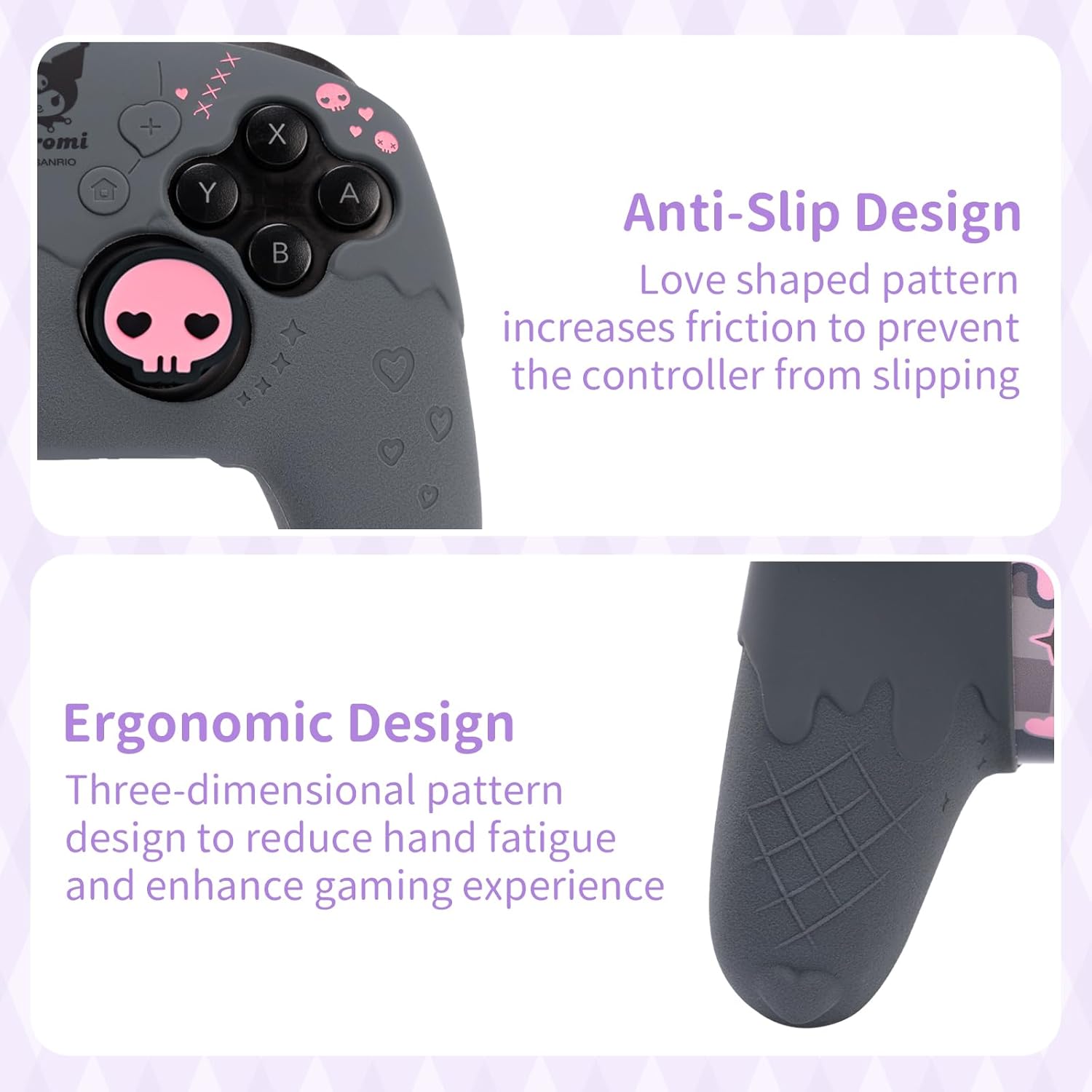 Cute Sanrio Skull Troublemaker Rabbit Silicone Controller Skin for Nintendo Switch Pro, Includes Touch Pad Sticker and Thumb Grip Caps - Image 3