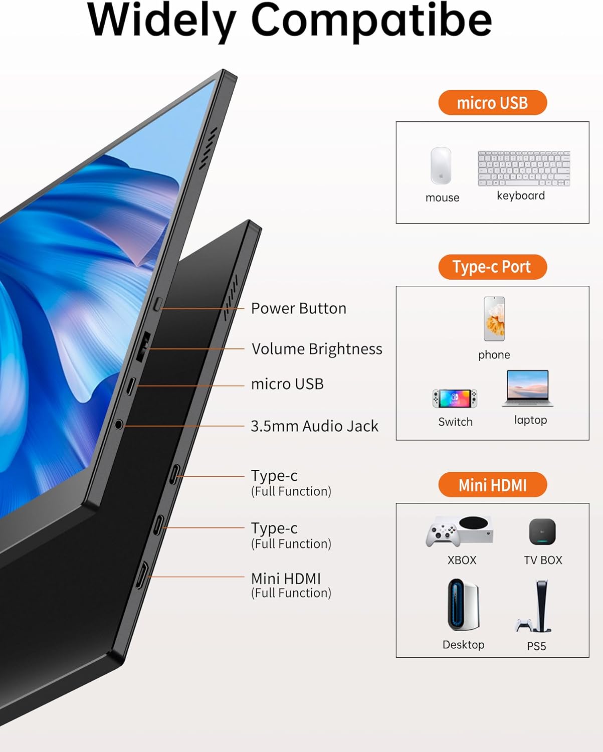 10.5" FHD 1920x1280 Portable Monitor 400Nits Eye Care HDR Gaming Display with Smart Cover and Speaker - Image 5