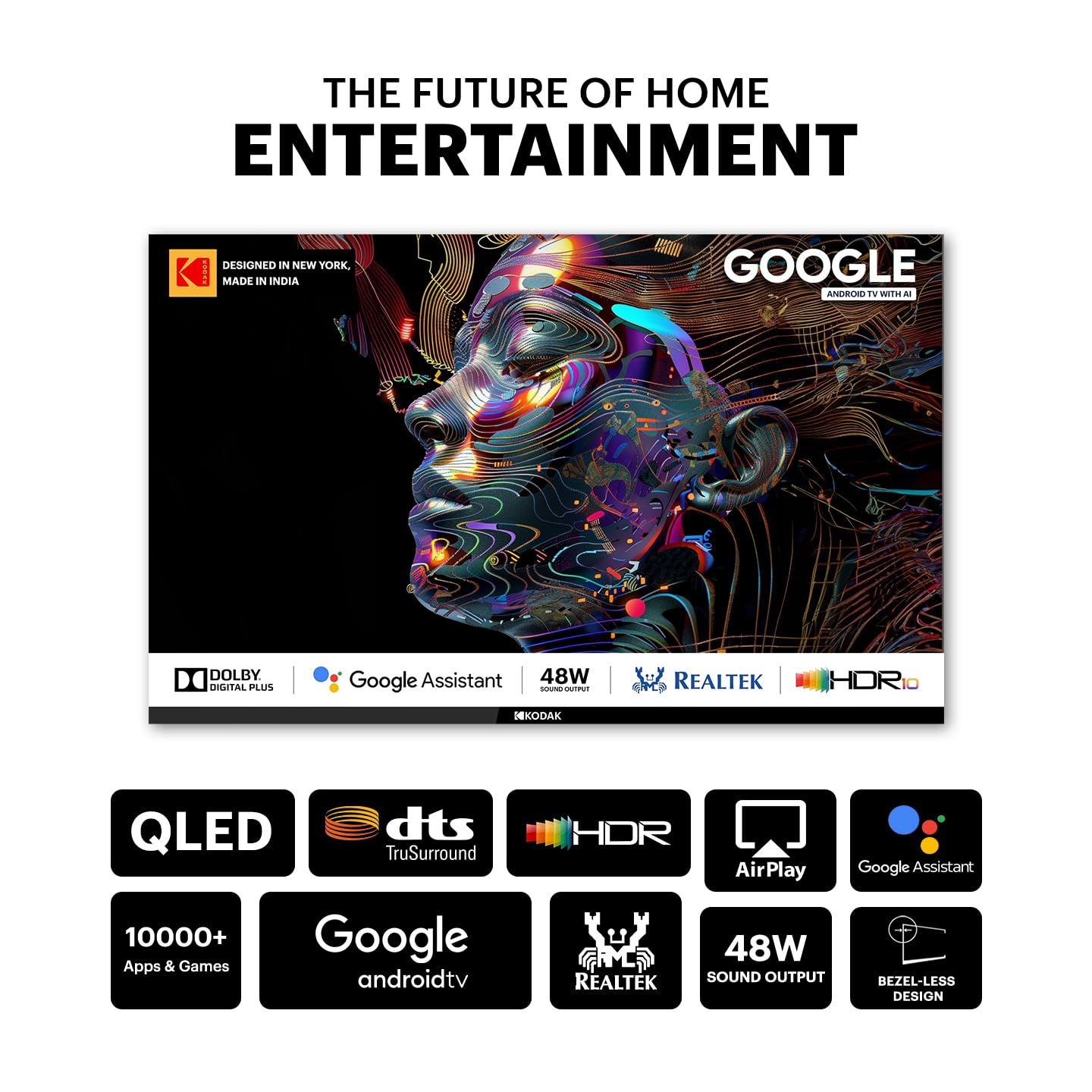 Kodak 32 Inch Matrix QLED Android Google TV HD Ready Black 32MT5077 - Image 5