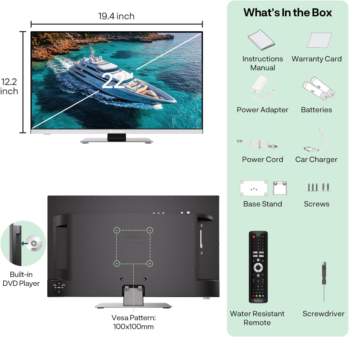 Sylvox 22 Inch Smart RV TV with Built-in DVD Player 1080P Full HD Wide Viewing Angle - Image 7