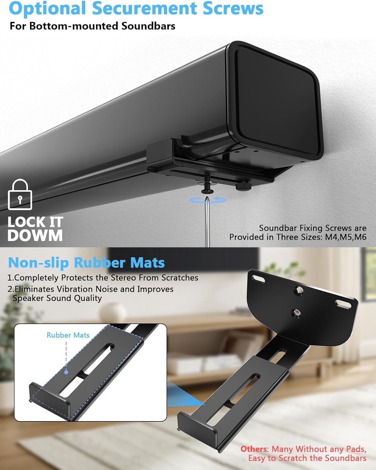 Adjustable Depth Soundbar Wall Mount Bracket, Holds 38 lbs, for Samsung Bose Vizio LG Sony JBL - Image 3