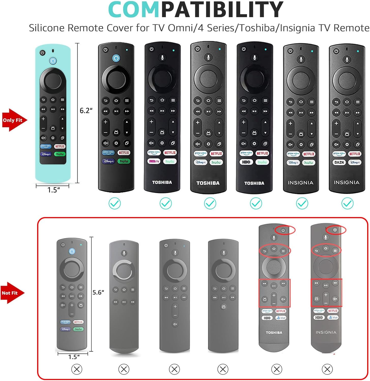 2 Pack Glow in Dark Silicone Replacement Remote Covers for Toshiba and Insignia Fire TV Remotes - Image 2