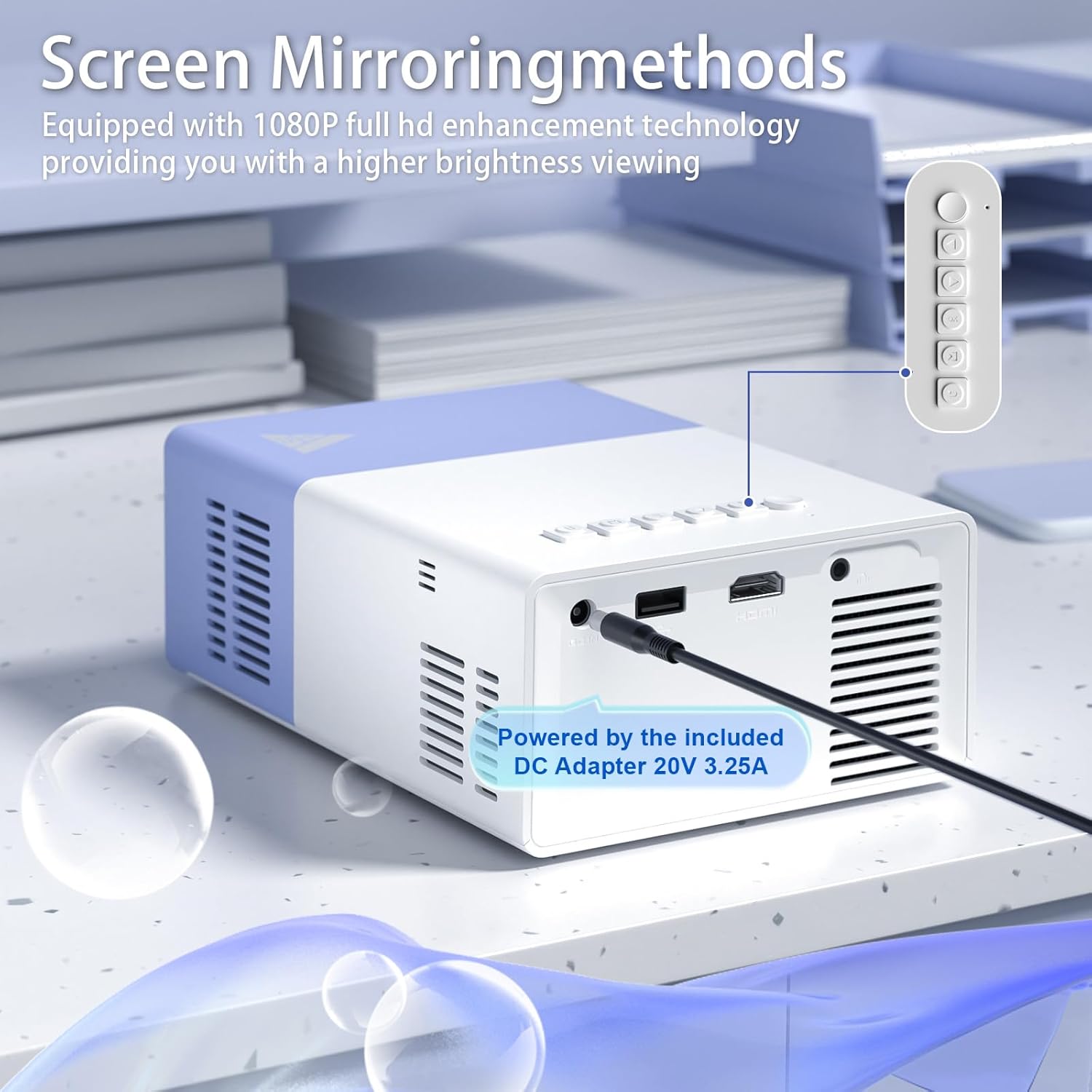 Portable WiFi 1080P HD Mini Projector Outdoor Movie Compatible with Phone Tablet Laptop TV Stick - Purple White - Image 2