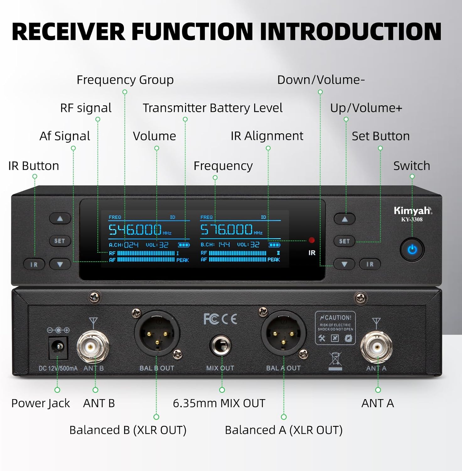 Dual 100 Channel UHF Wireless Microphone System, 328FT Range, Metal Handheld Mics for Stage, DJ, Karaoke - Image 2