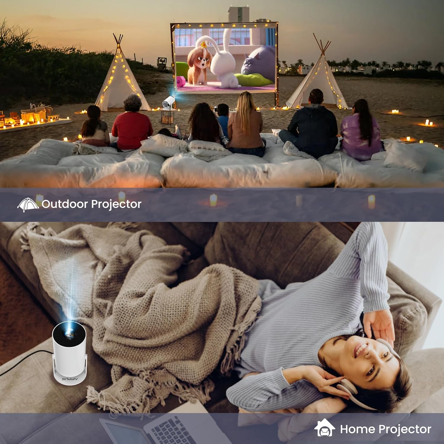 Smart Mini Portable Projector 350ANSI Android 11.0 WiFi Bluetooth 180° Adjustable Stand White - Image 7