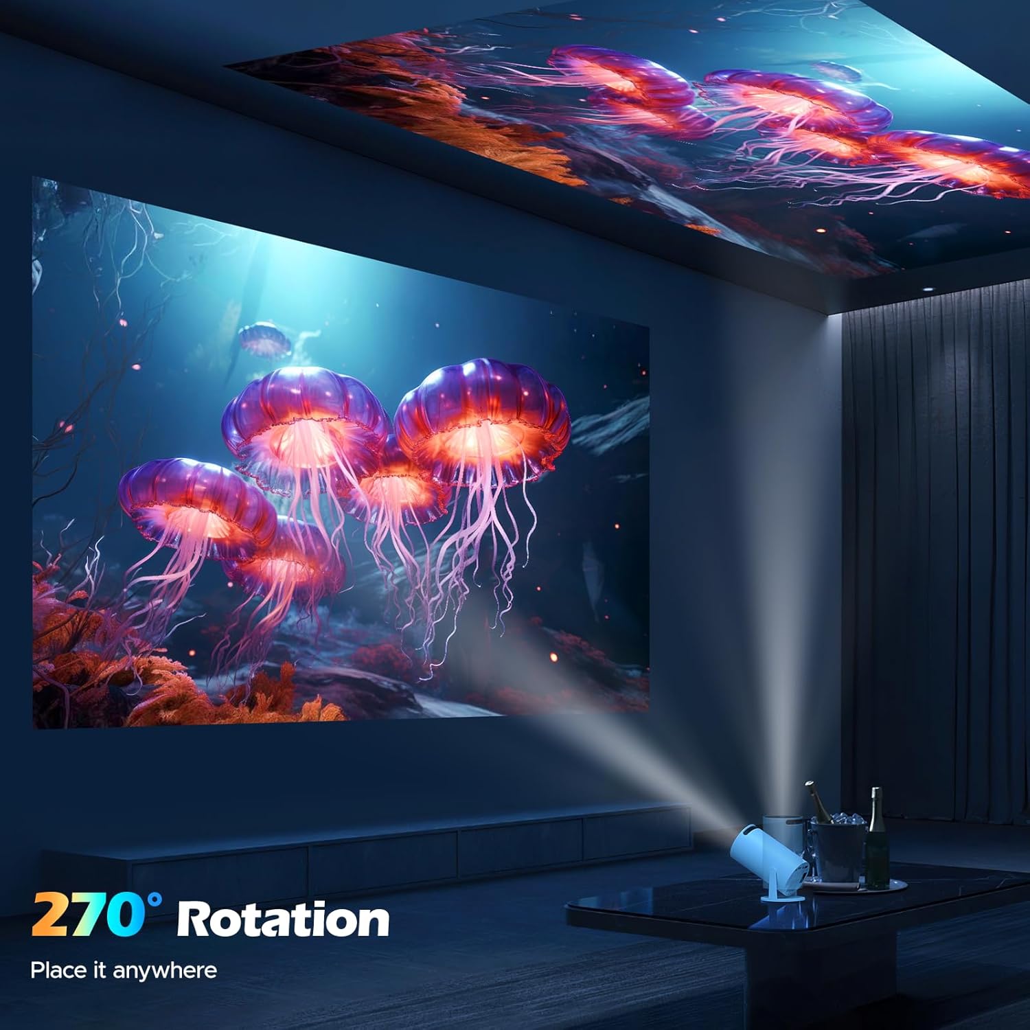 Smart WiFi Bluetooth Mini Projector HD 1080P Android 11.0 270 Degree Rotation - Image 2