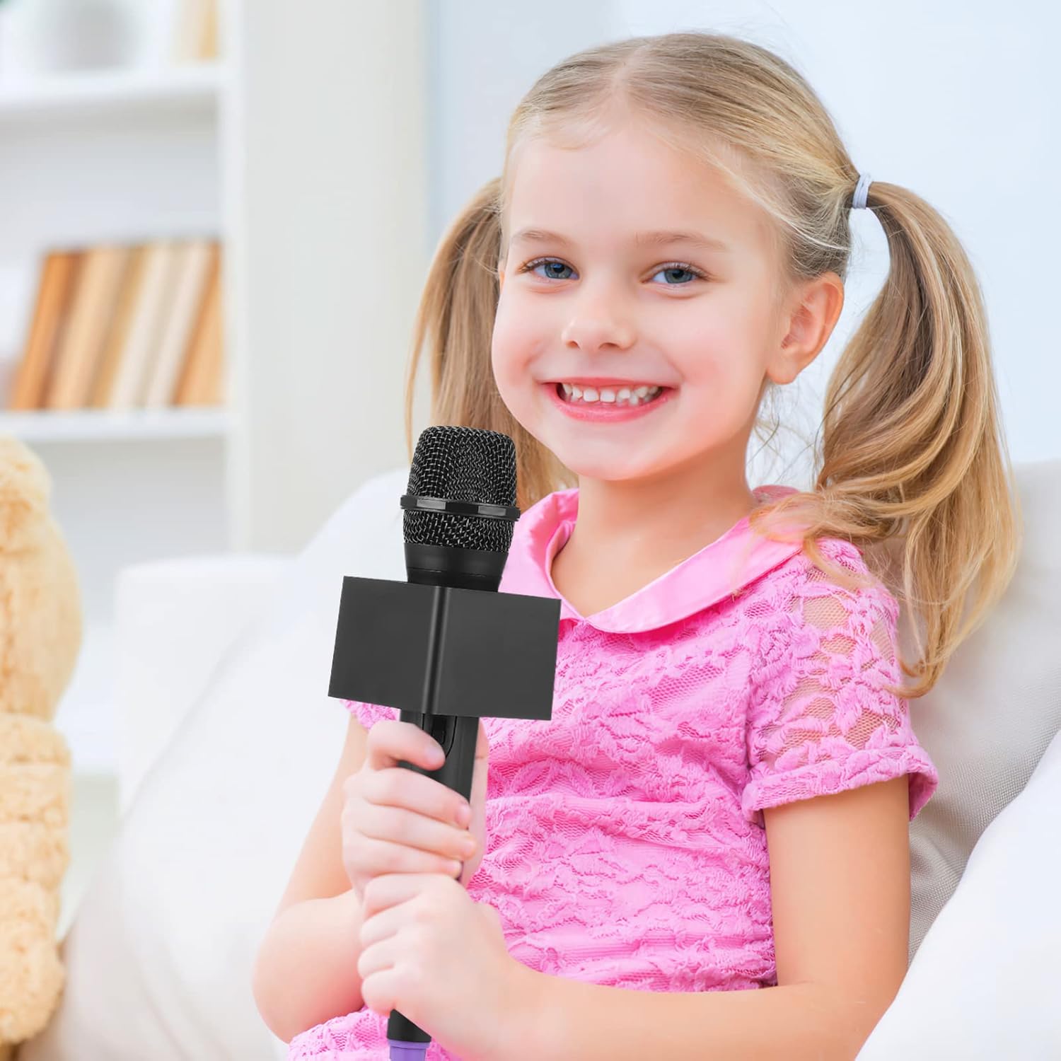 NUOBESTY Pretend Microphone with Stand and Square Cube Prop for Kids' Interview, Karaoke, and Stage Fun - Image 4