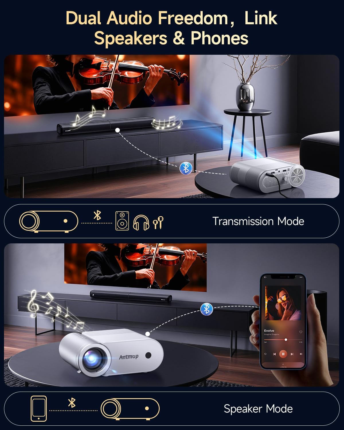 400 ANSI WiFi Bluetooth Mini Projector, 1080P Outdoor Home Theater 4K Support, 200-Inch Wireless Projection for Smartphones - Image 3
