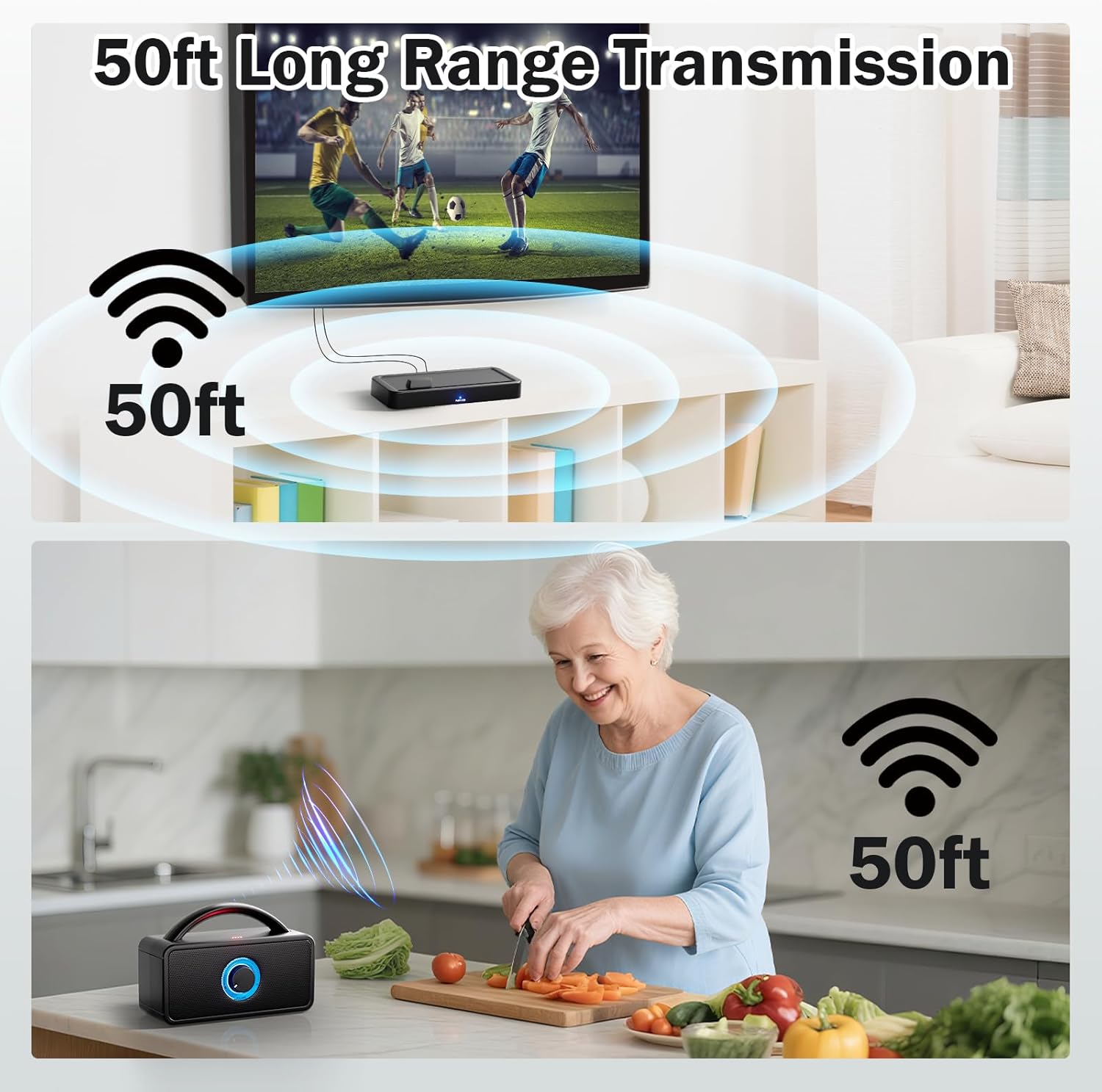 30-Hour Playtime 5.8GHz Wireless TV Speaker for Seniors 50ft Range with HDMI, Optical, AUX, USB, Coaxial Ports - Image 6