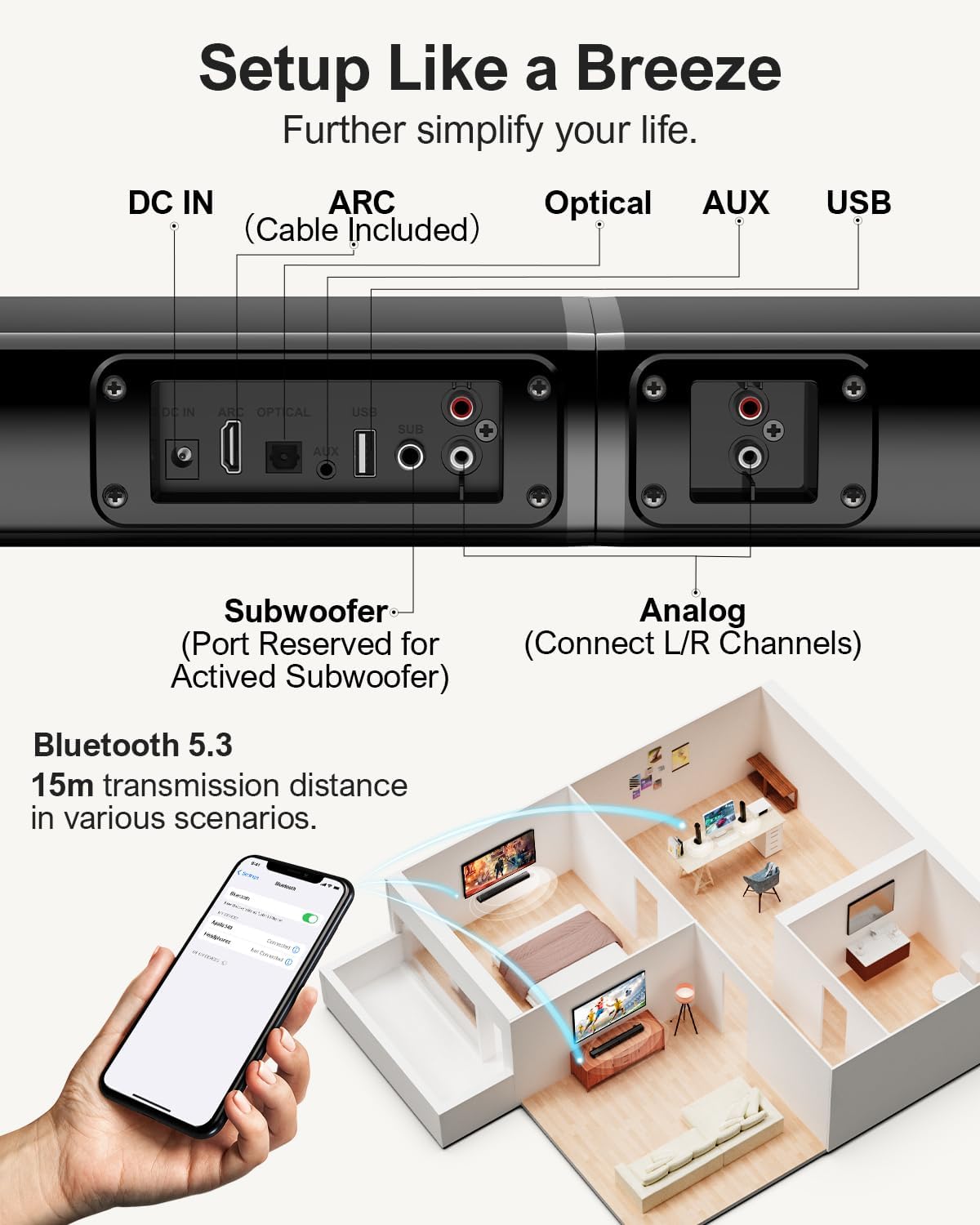 ULTIMEA Apollo S40 100W Peak Power 2.2ch Detachable 2-in-1 Bluetooth 5.3 Soundbar for TV - Image 7