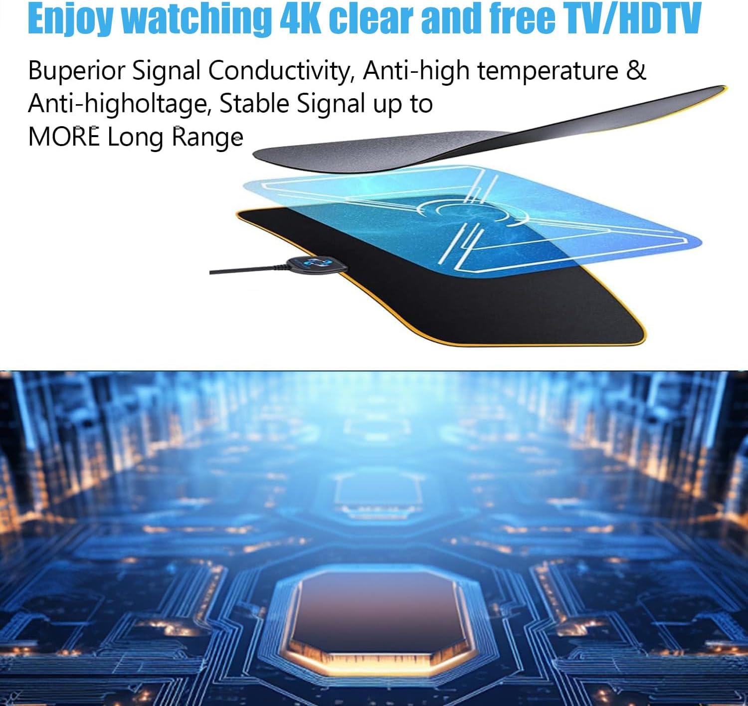 10ft Indoor Digital TV Antenna with 360° Reception, Signal Amplifier, and 4K/1080p Support - Image 6