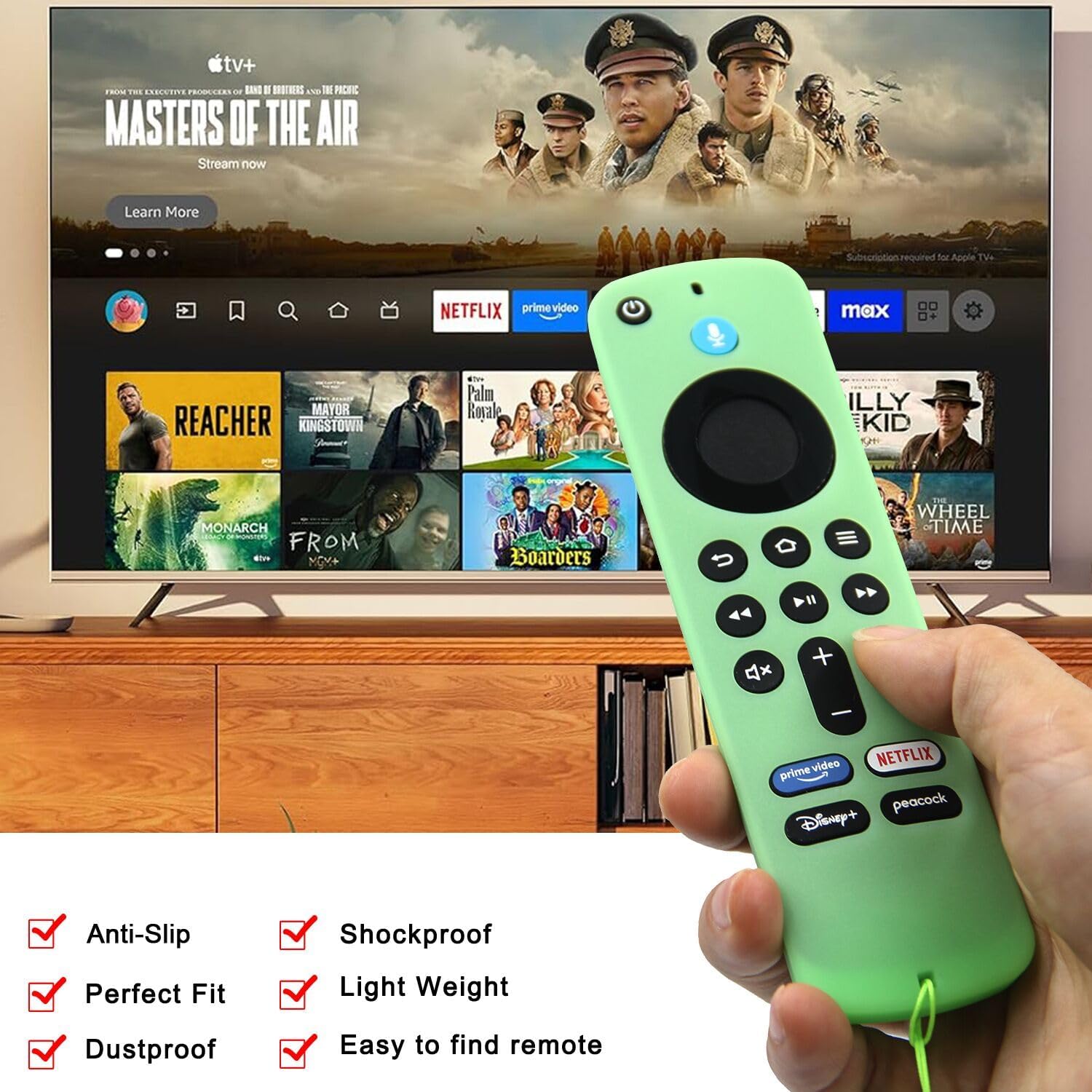 Pinowu 2-Piece Silicone Remote Cover Set Compatible with Fire TV Stick 4K HD 2nd Gen 2024, Includes Wrist Strap, Green and Turquoise Glow - Image 5