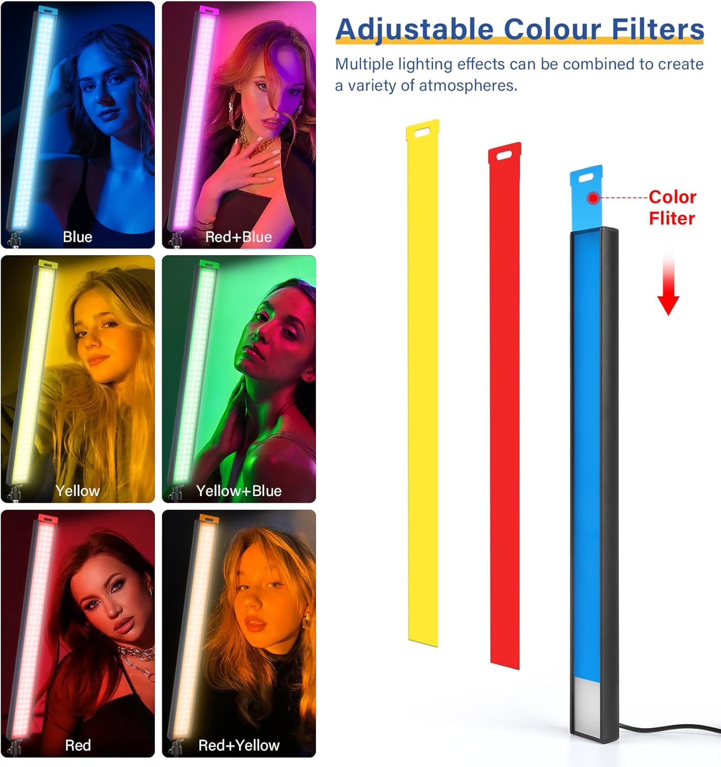 2 Pack Dimmable Bi-Color LED Video Light Sticks with 63'' Tripod, 2500K-8500K Studio Wand Kit - Image 2