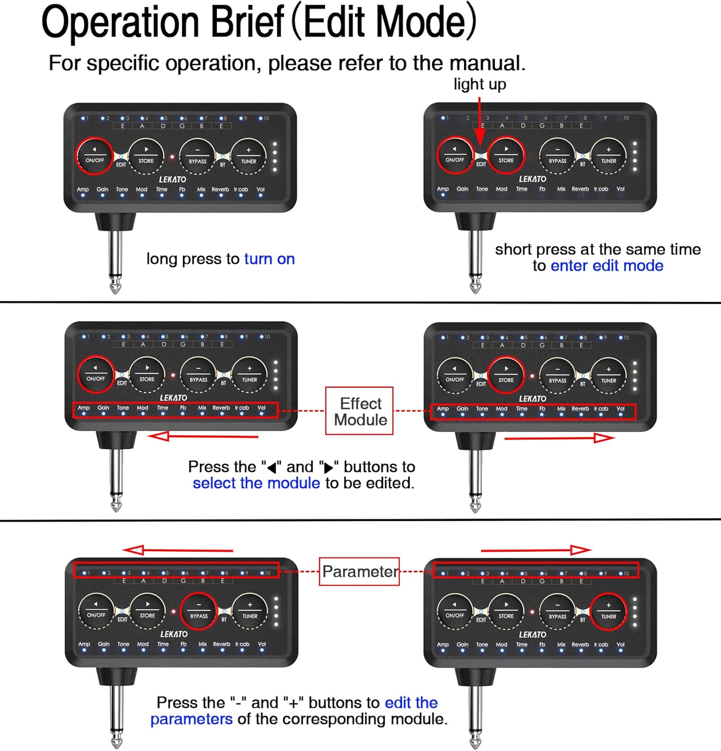 LEKATO Portable Rechargeable Guitar Bass Headphone Amplifier with Multi-Effects and Tuner - Image 8