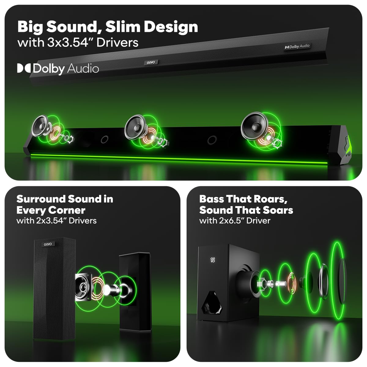 GOVO GOSURROUND 999 Platinum Black 5.2 Surround Soundbar 660W True Dolby Audio with Dual Subwoofers - Image 5