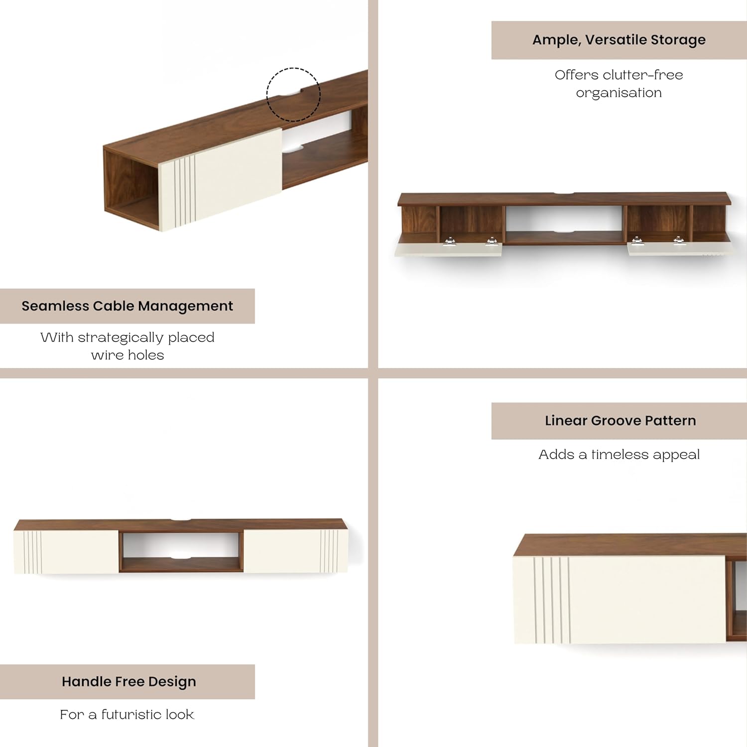Darien Wood Wall Mount TV Unit for Living Room up to 60 Inches, Brown Maple & White Finish - Image 8