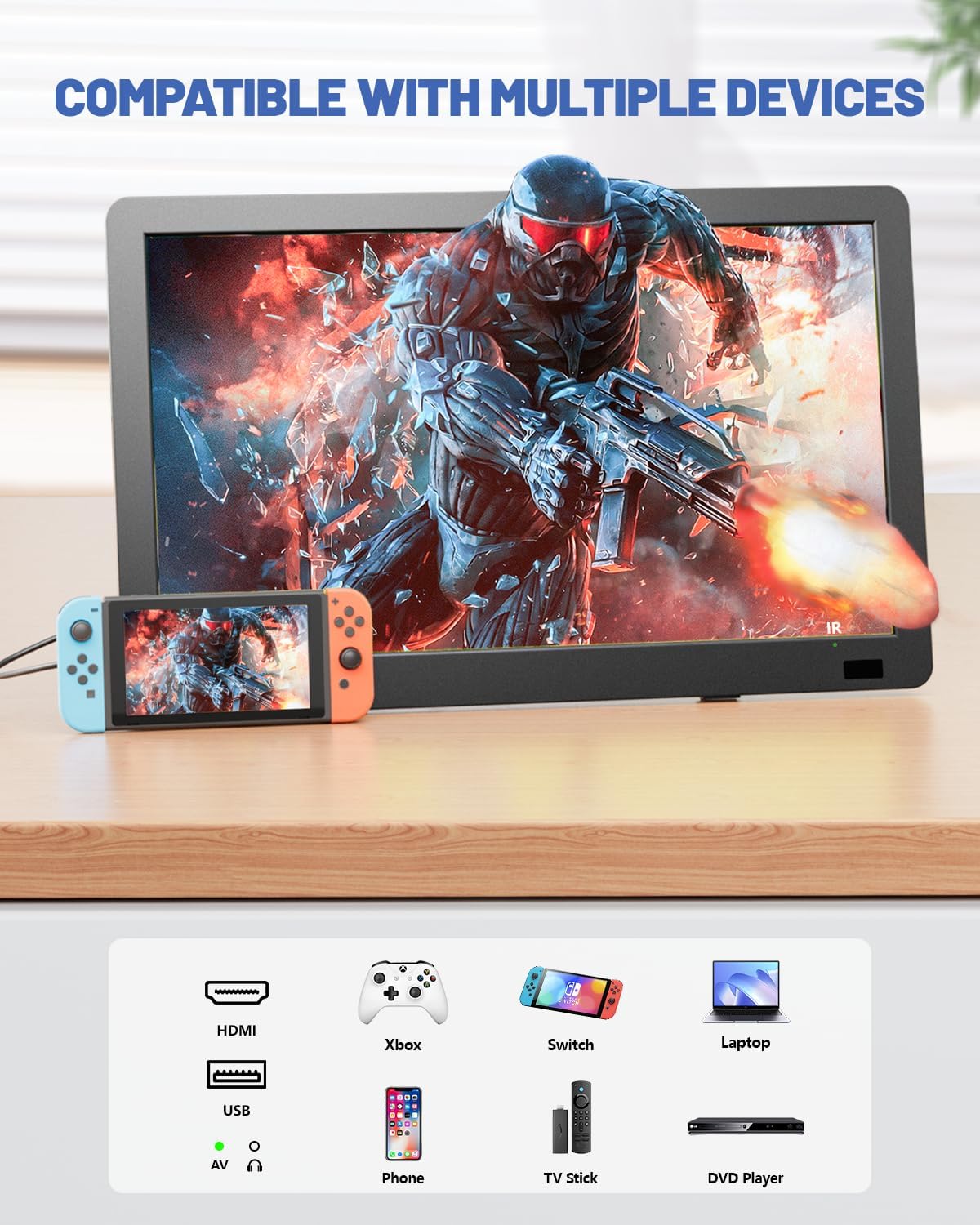 14 Inch Portable TV with ATSC Tuner, 1080P HD LCD Monitor, HDMI/USB/AV, Perfect for Camping & RV Travel - Image 6