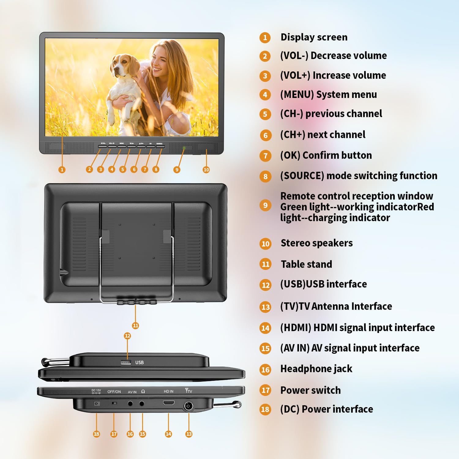 NORTHING 18 Inch Full HD 1080P Portable TV with 6000mAH Battery USB HDMI AV - Image 9