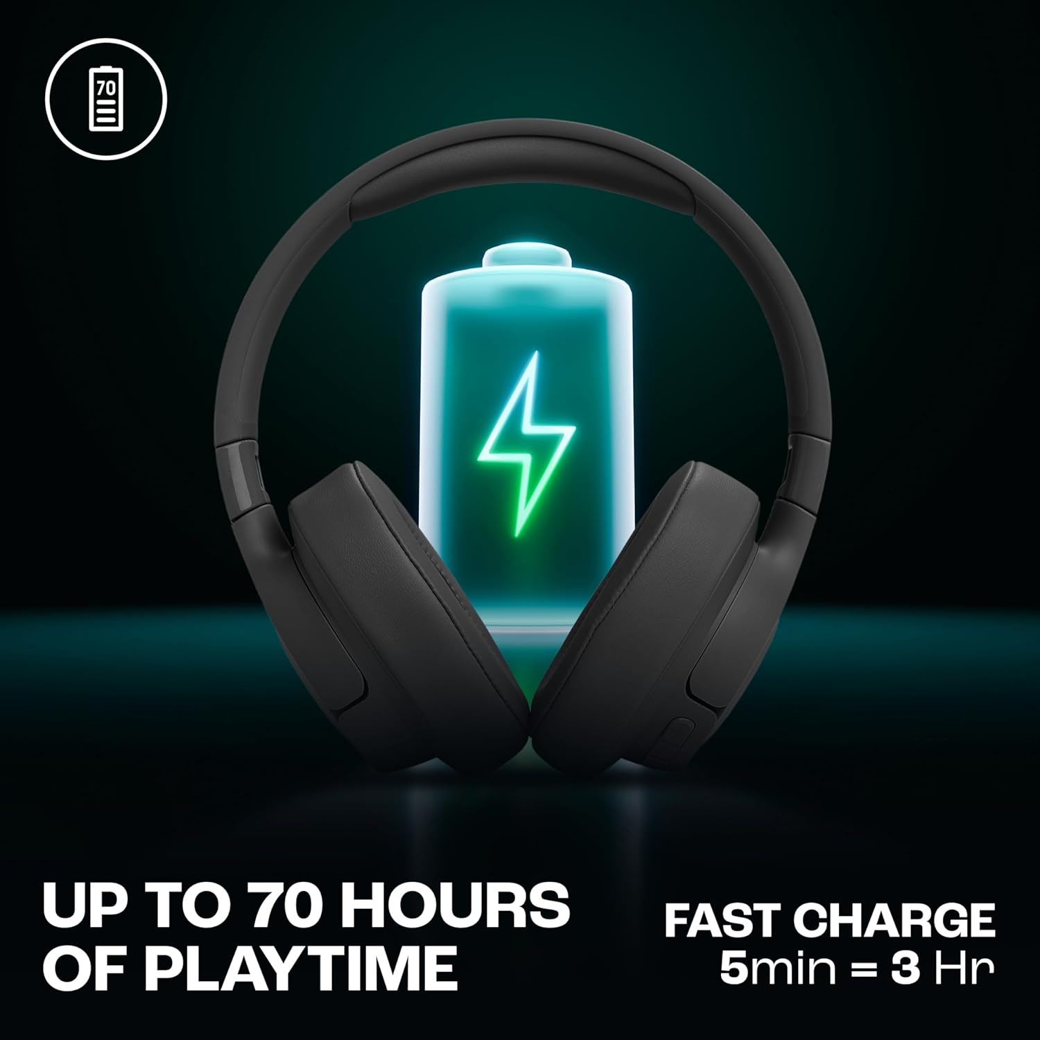JBL Tune 770NC Wireless Over-Ear Headphones with Mic, Black, 70-Hour Battery, Speed Charge - Image 4