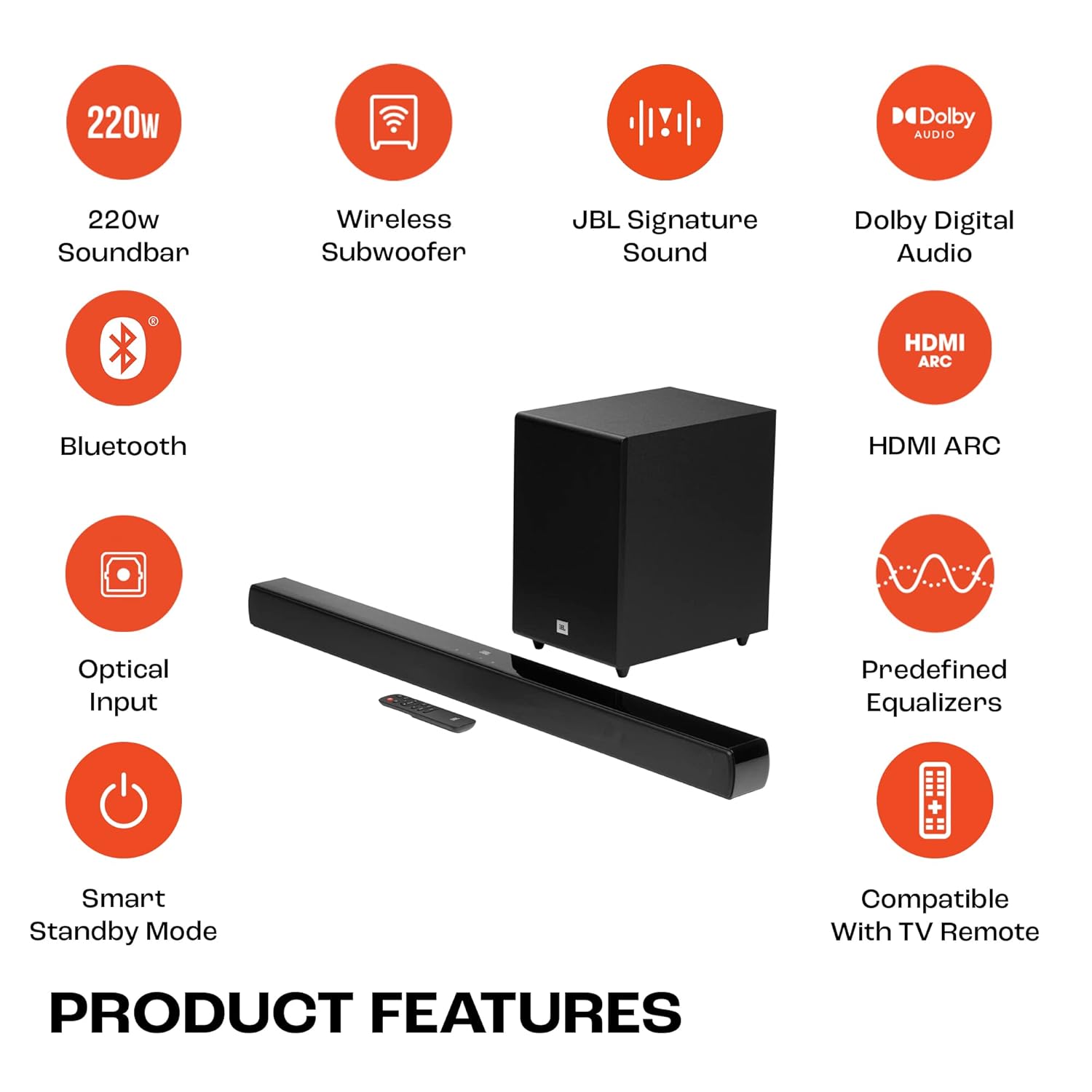 JBL Cinema SB271 220W 2.1 Channel Soundbar with Wireless Subwoofer and Remote - Image 2