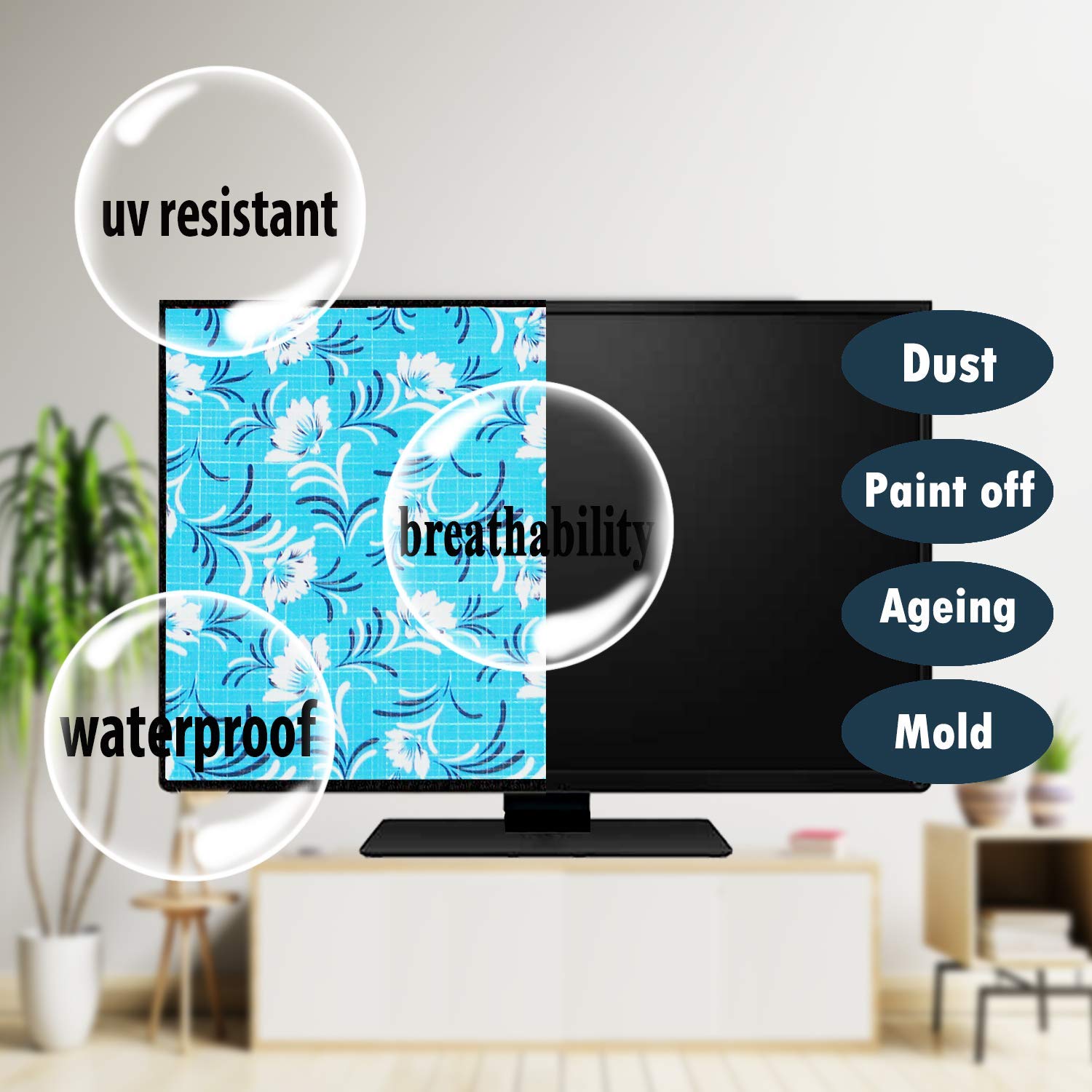 Decorly Furnishing Multicolor Printed 65 Inch LED TV Cover for All Brands Models Seablue - Image 2