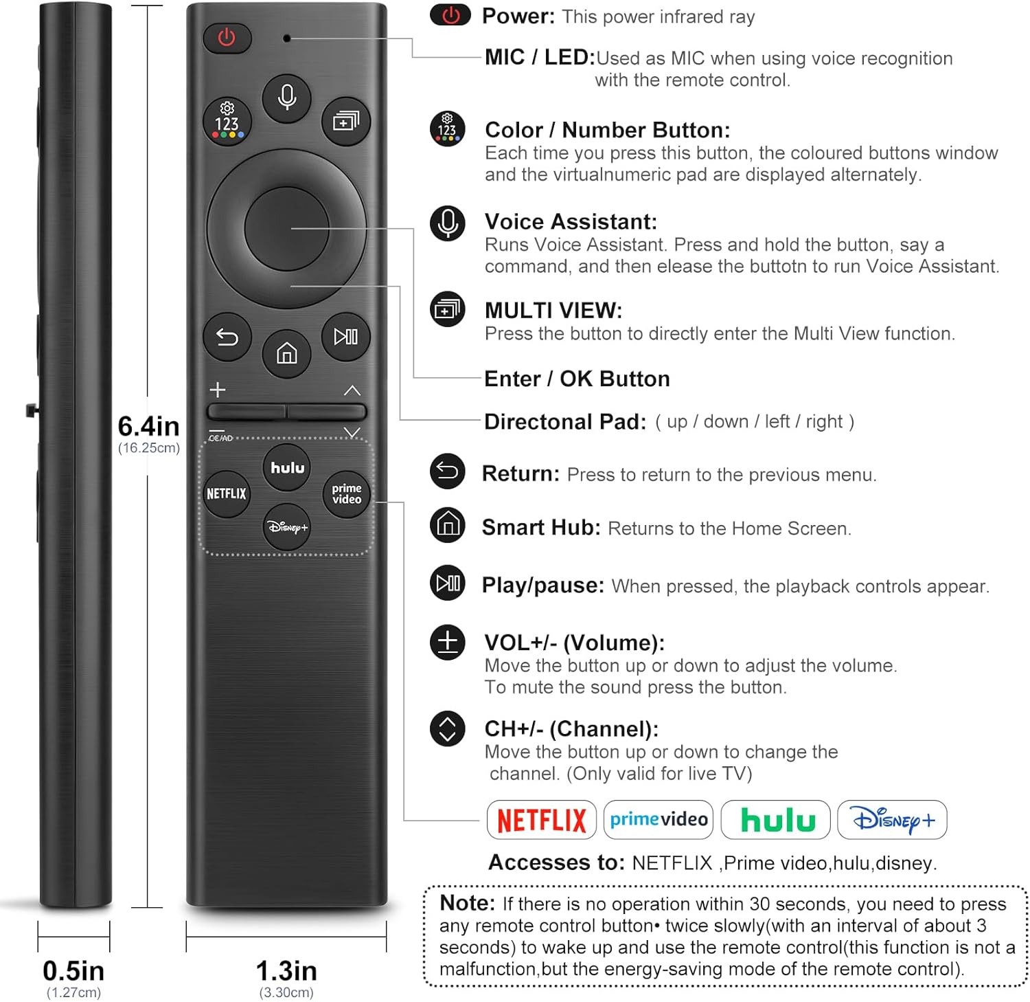 Samsung Smart TV Replacement Voice Remote for Frame UHD OLED QLED TVs - Image 7
