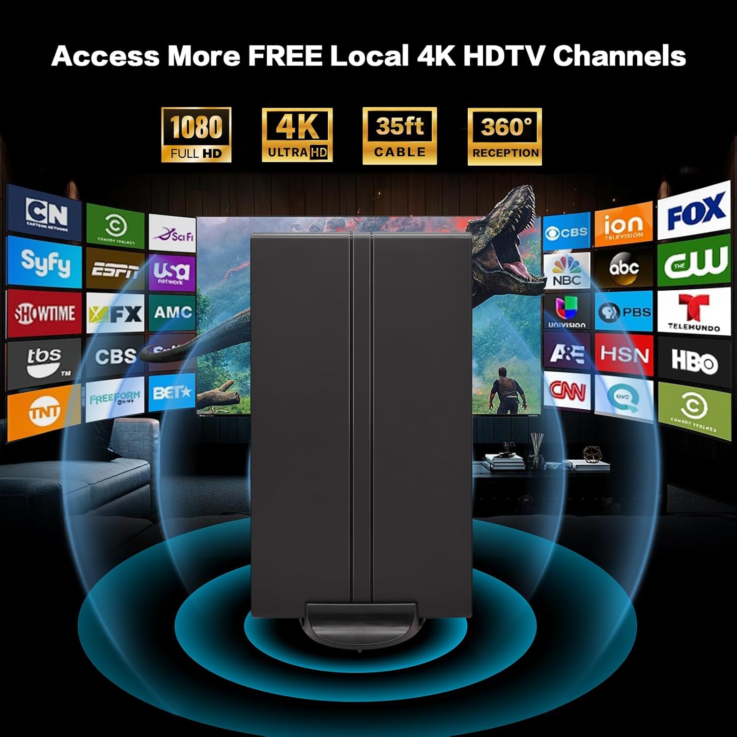 2025 1800+ Mile Range Smart TV Digital Antenna Indoor Outdoor 32ft Cable 4K 8K - Image 2