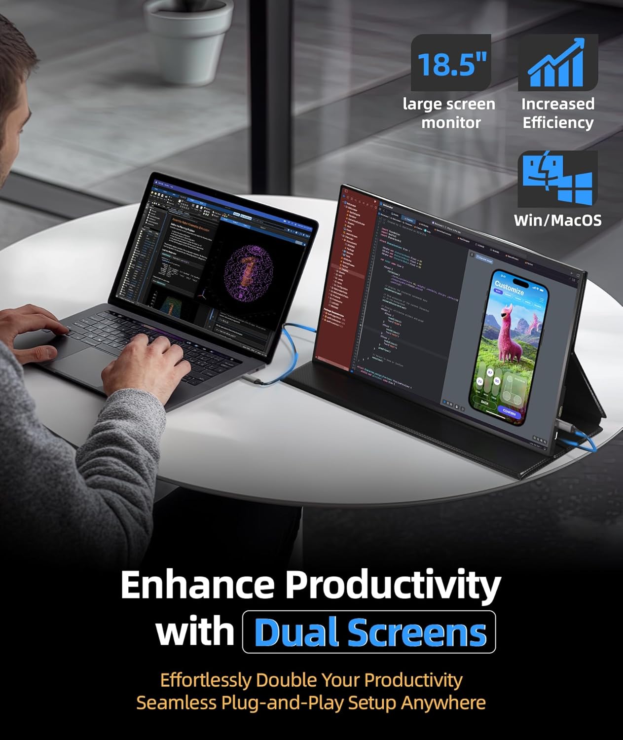 18.5 Inch FHD 1080P 100% sRGB Portable Monitor with Smart Cover and Speakers - Image 4