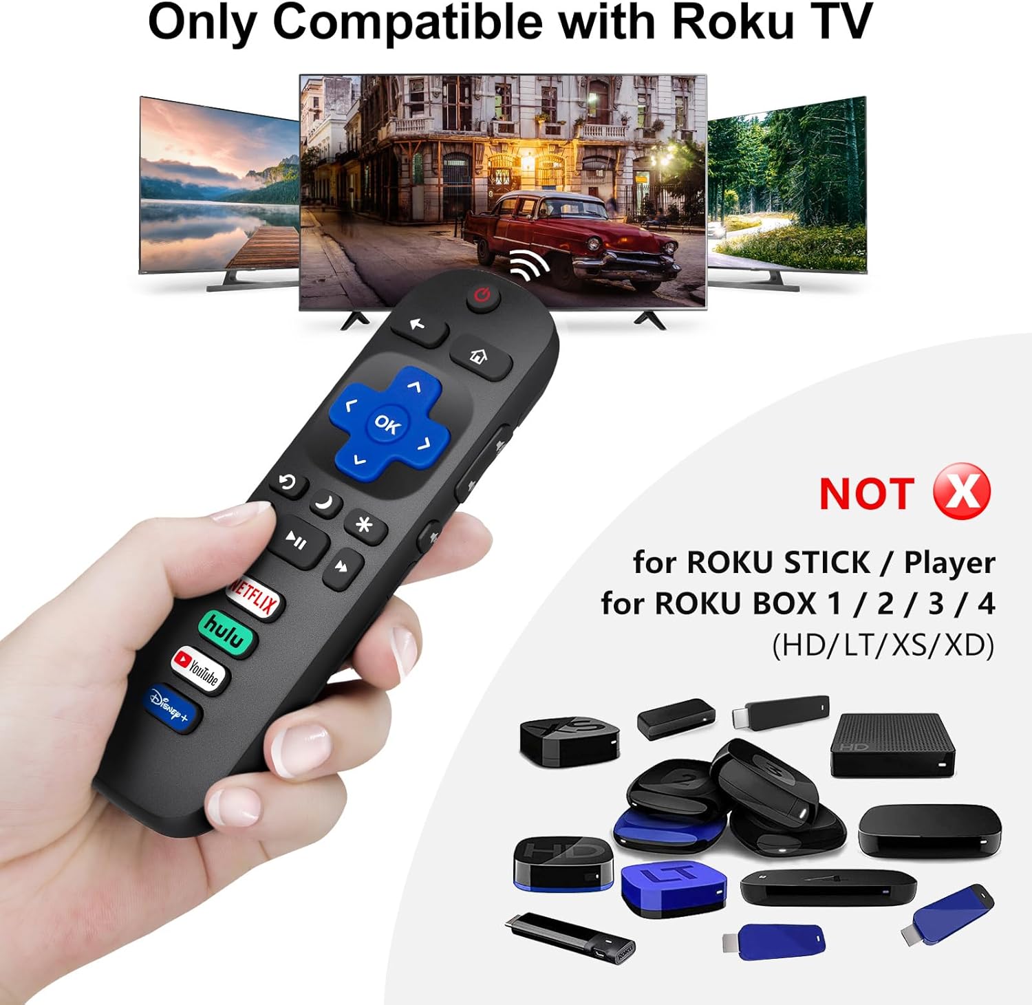 2-Pack Universal Roku TV Remote Control for TCL, Hisense, Onn, Philips Smart TVs - Image 2