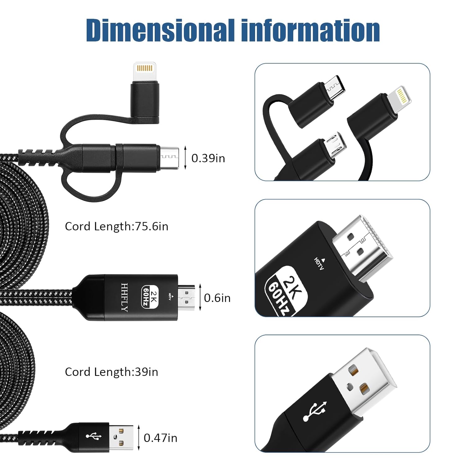 iPhone/Android USB-C to HDMI 1080P Adapter, Mirror to TV/Monitor, with Lightning/Micro USB, Portable Digital AV Converter - Image 5
