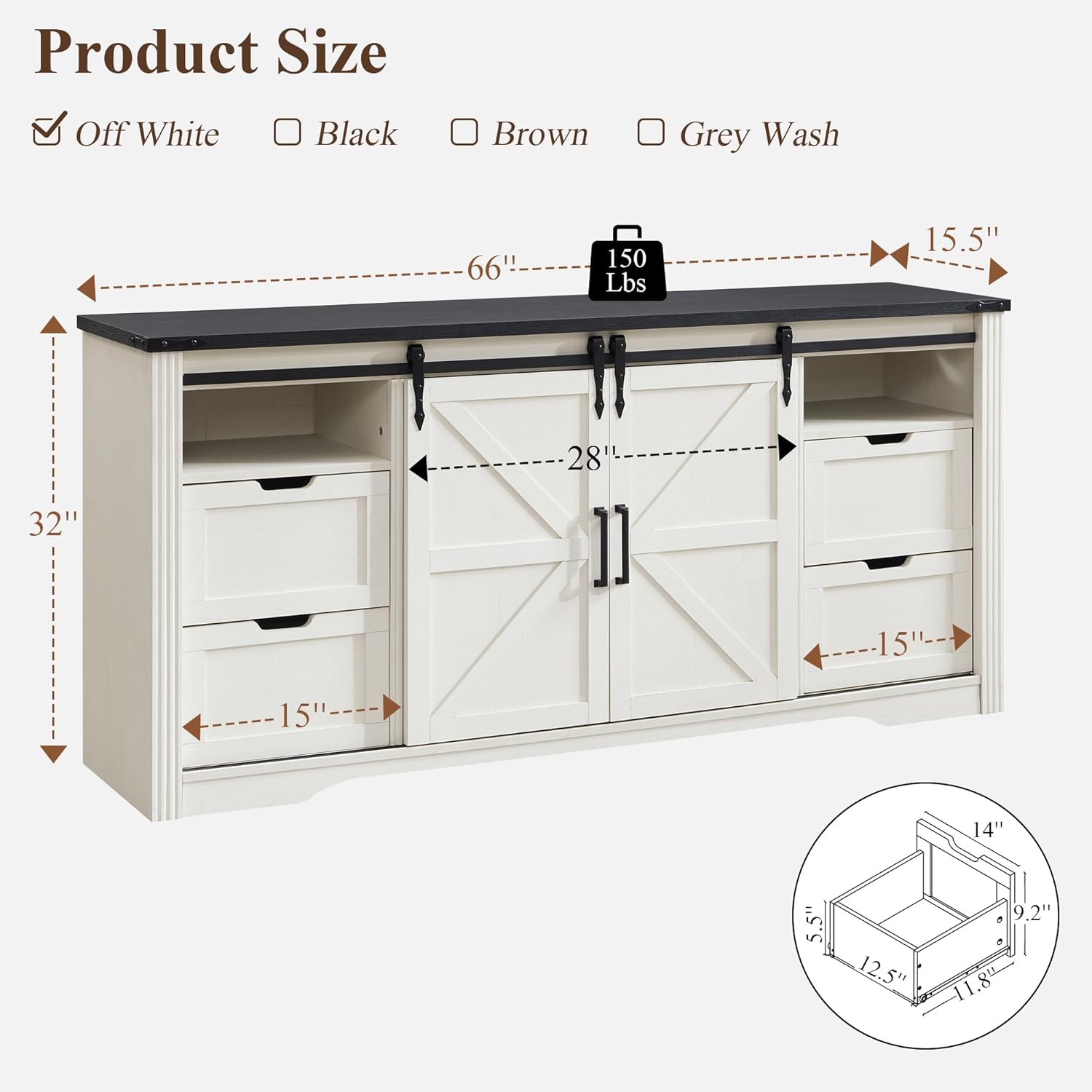 Rustic Farmhouse 66" Wood TV Stand for 75+ Inch TVs, Off White Entertainment Center with Storage Shelves - Image 3