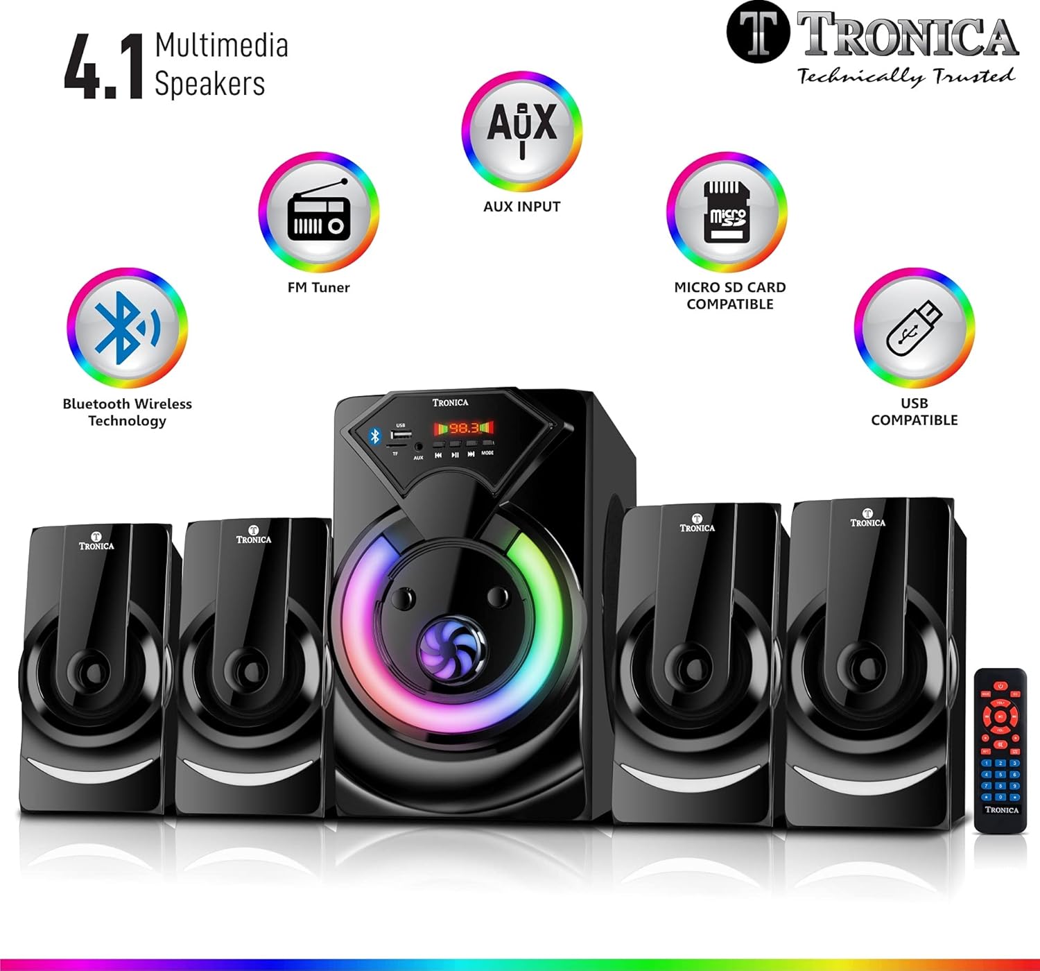 Tronica 60W BT2150 4.1 Home Theater System with Bluetooth, FM, SD Card, Aux, Remote - Image 2