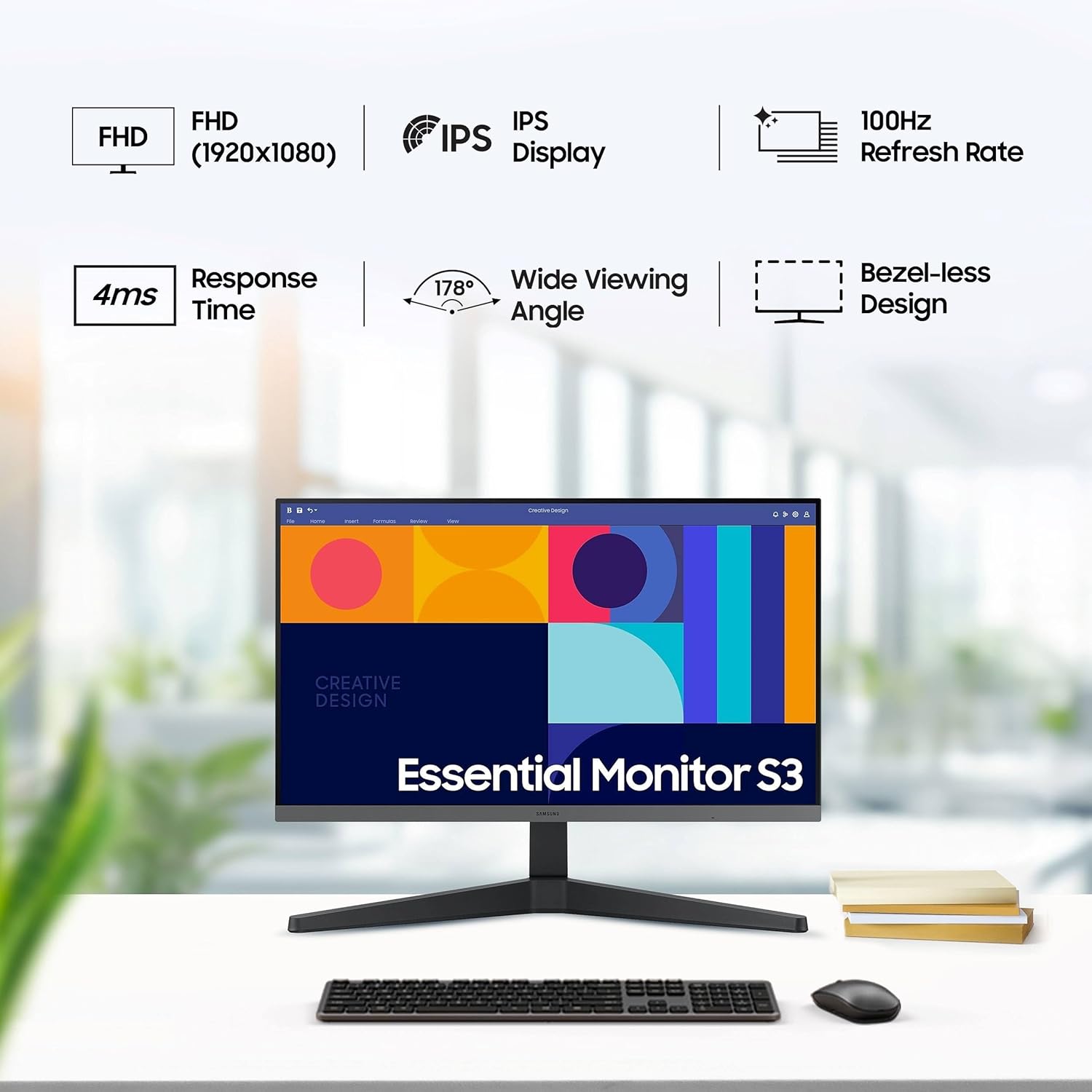 Samsung 24-inch FHD IPS 100Hz Flat Monitor, Bezel-Less Black - Image 2
