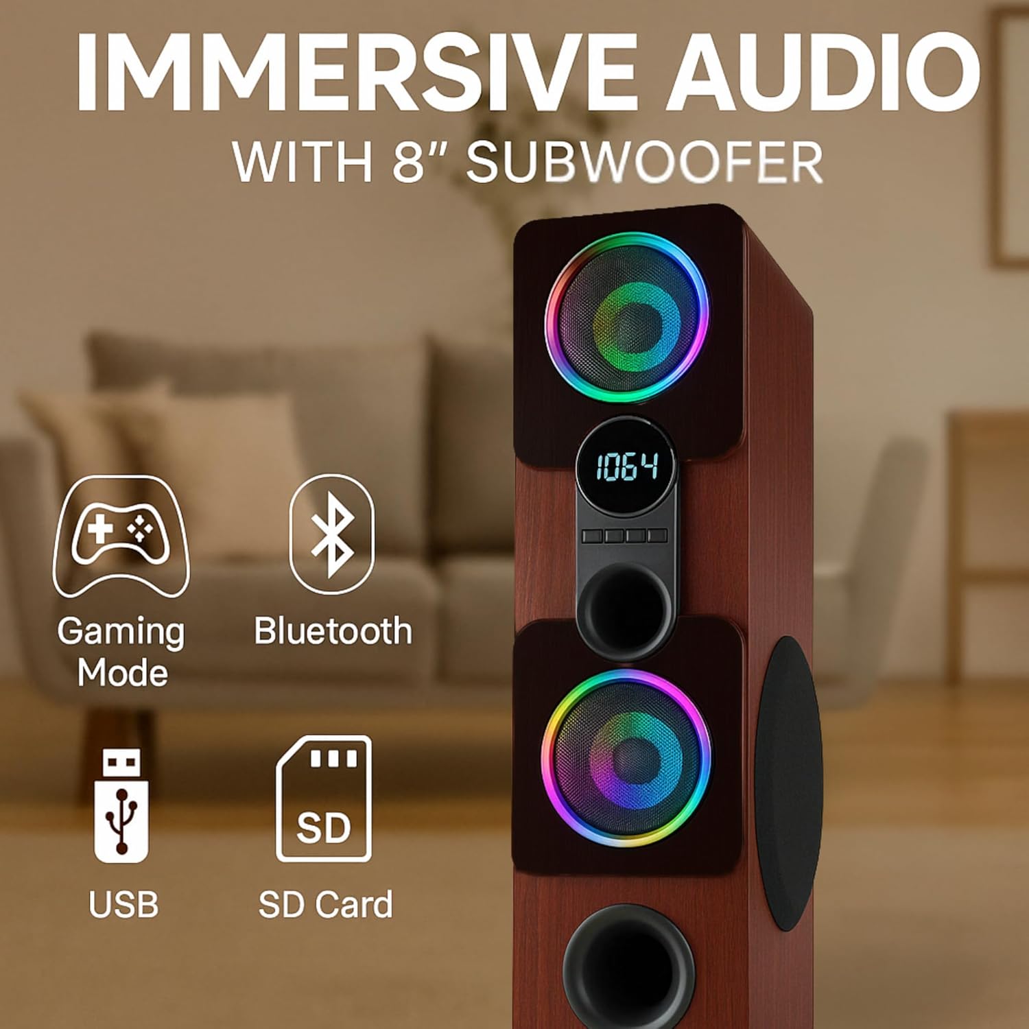 Zessqaa DZ-108 8 Inch 150W Bluetooth Home Theater Speaker Single Tower for Immersive Sound - Image 2