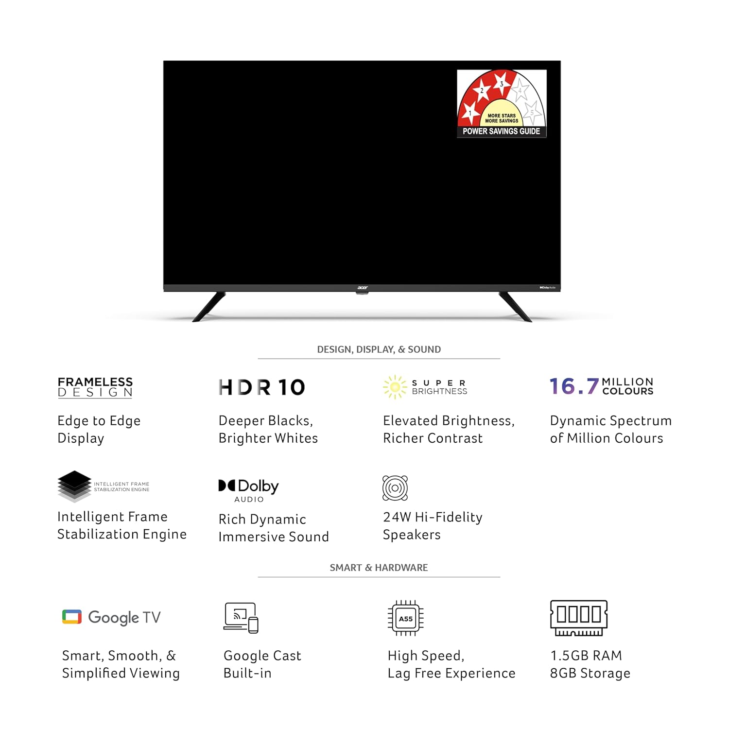 Acer 43 Inch Full HD LED Smart Google TV AR43FDGGR2841AD New - Image 2