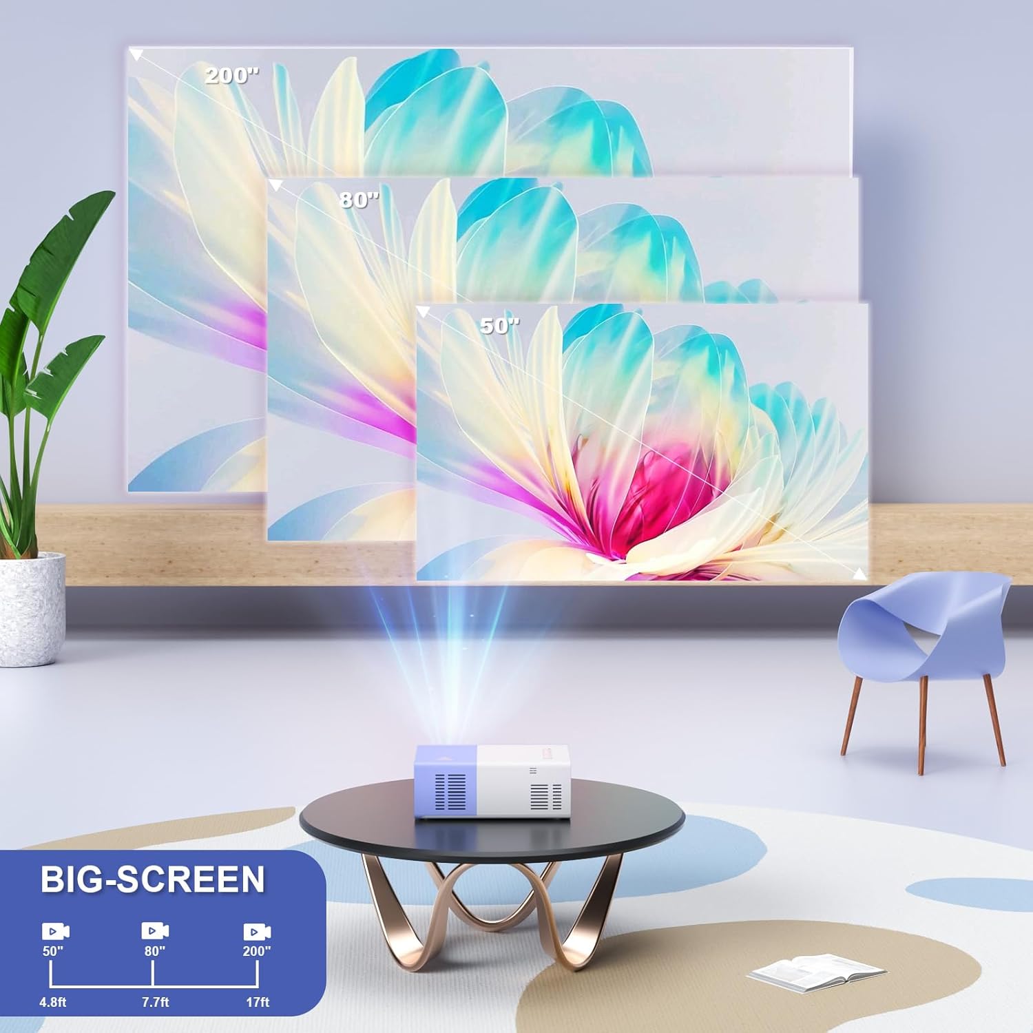 Portable WiFi 1080P HD Mini Projector Outdoor Movie Compatible with Phone Tablet Laptop TV Stick - Purple White - Image 5