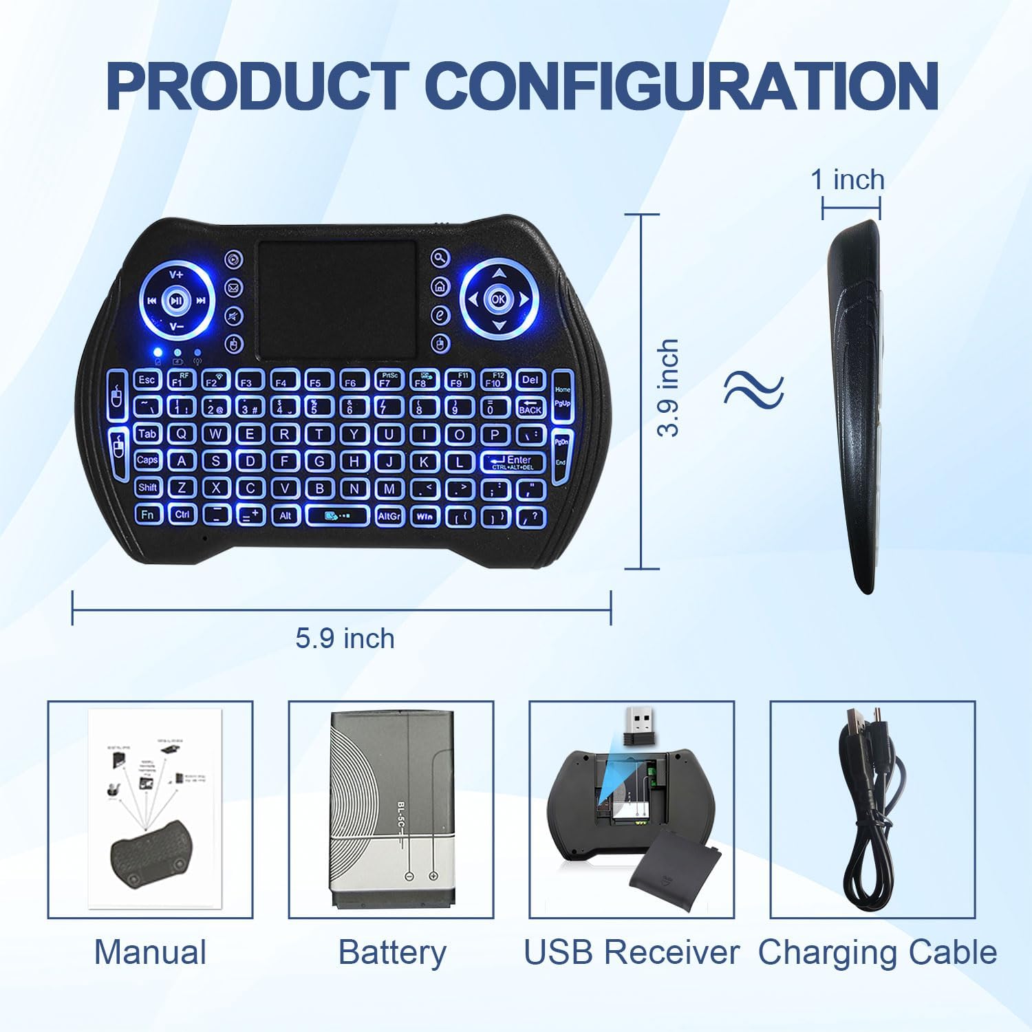 EASYTONE Backlit Rechargeable Mini Wireless Keyboard with Touchpad Mouse Combo Remote 10m Range for Android TV Box HTPC PS3 Smart TV PC X-Box Linux Windows MacOS - Image 7