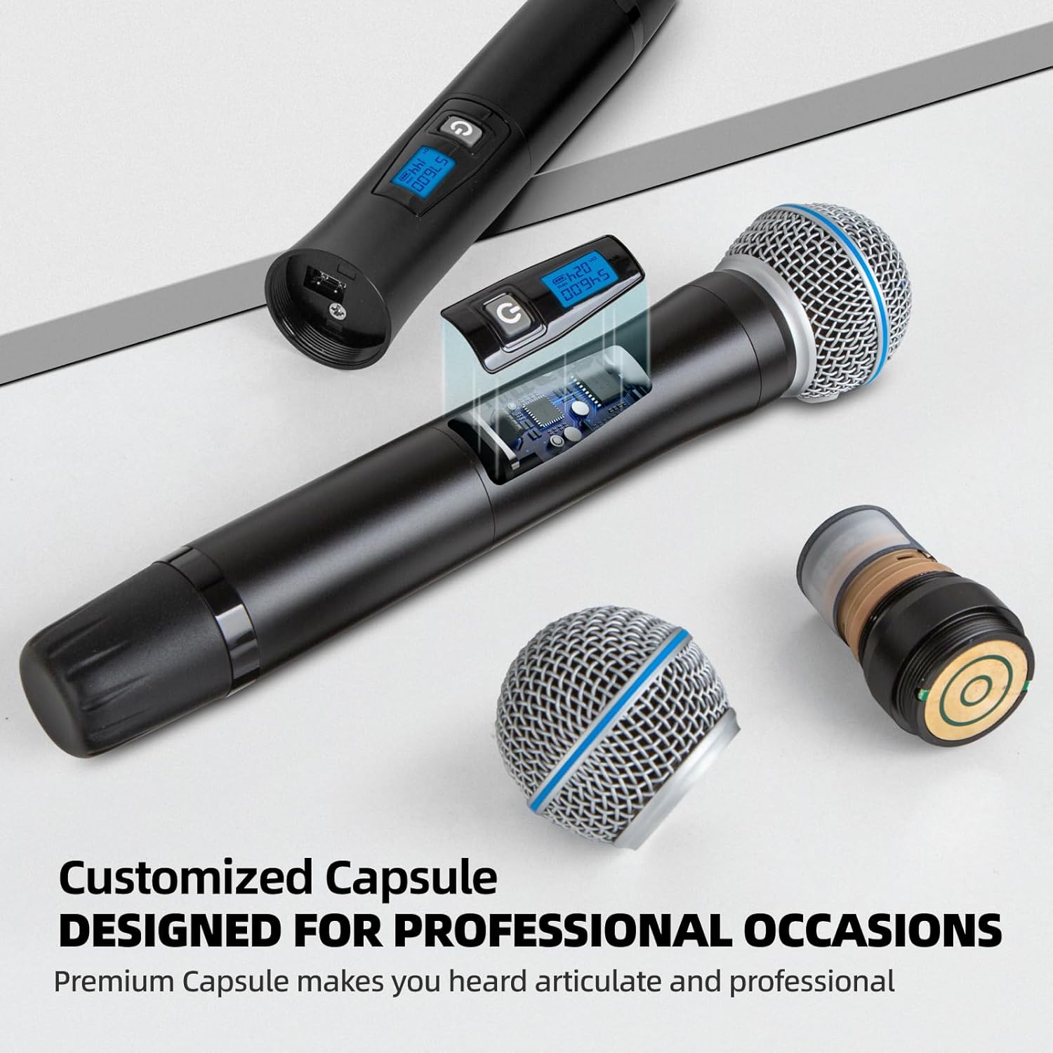 Dual 100 Channel UHF Wireless Microphone System, 328FT Range, Metal Handheld Mics for Stage, DJ, Karaoke - Image 4