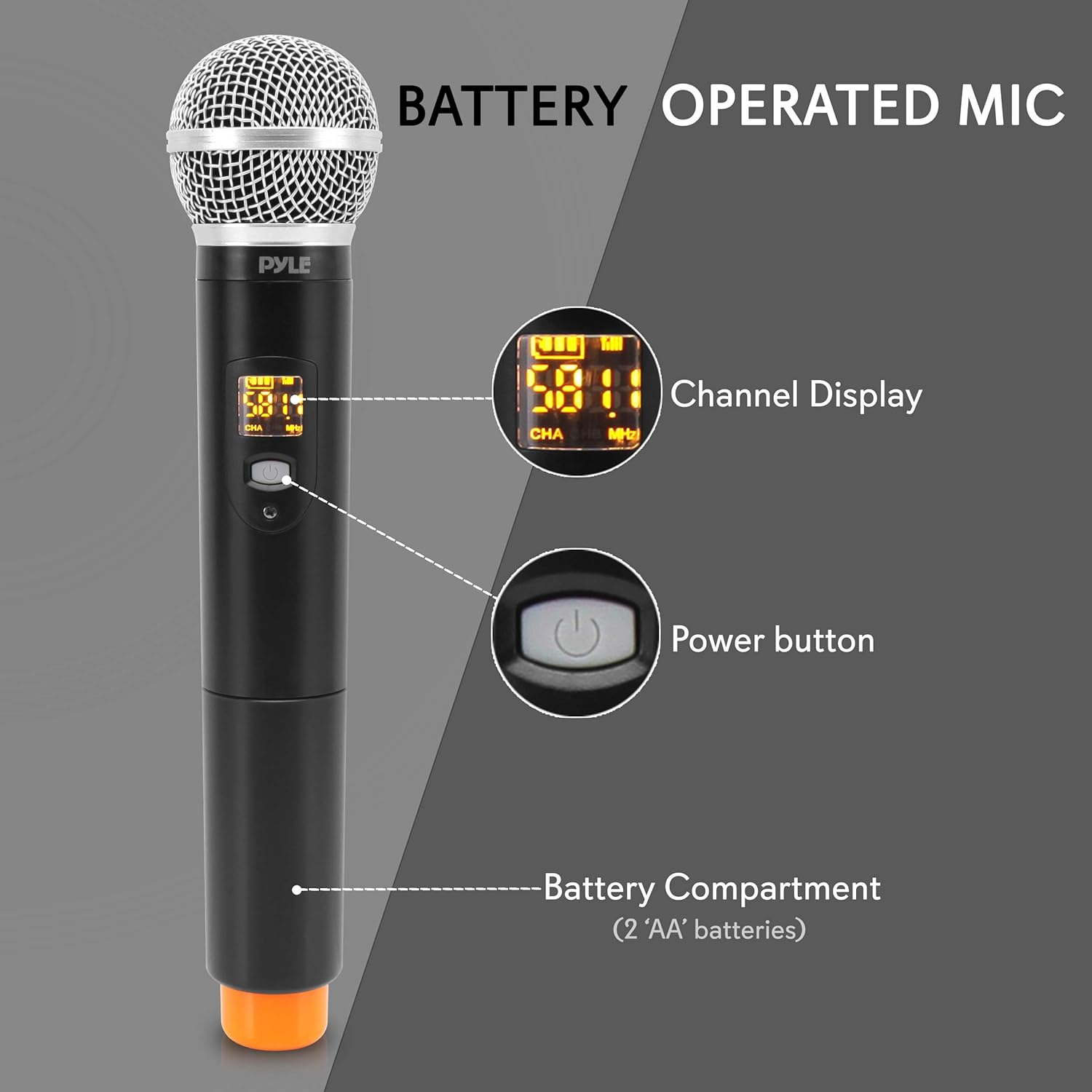 PYLE PDWM1950 Compact UHF Wireless Microphone System with Handheld Mic and Desktop Receiver - Image 3